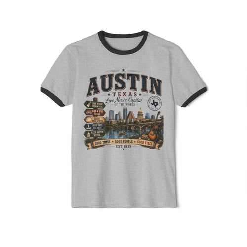 Austin Texas Skyline Ringer Shirt | Vintage City Tee