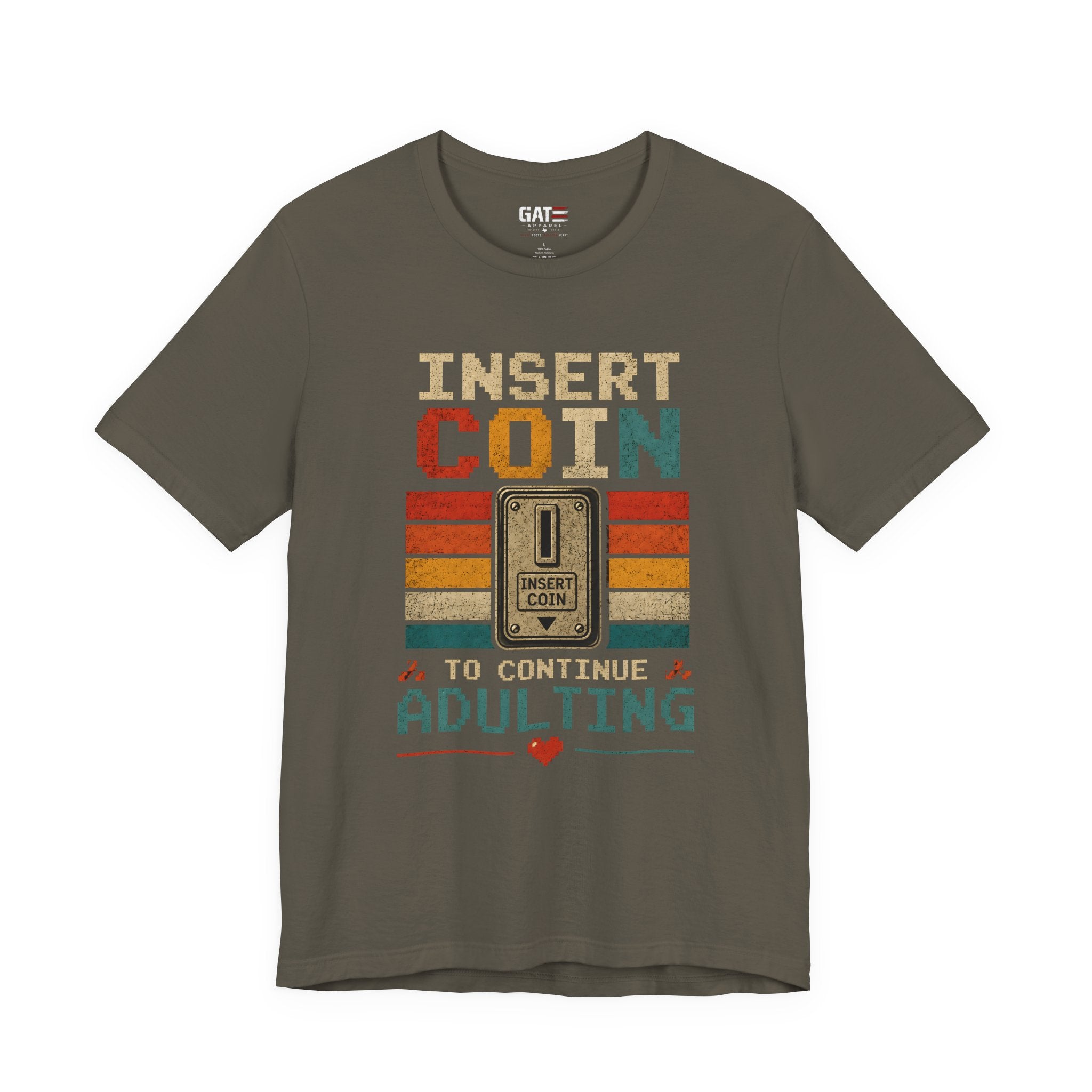 Insert Coin to Continue Adulting Shirt, Retro Gamer T-Shirt, Funny Gaming Tee, Video Game Gift for Gamers, Nerd Gift