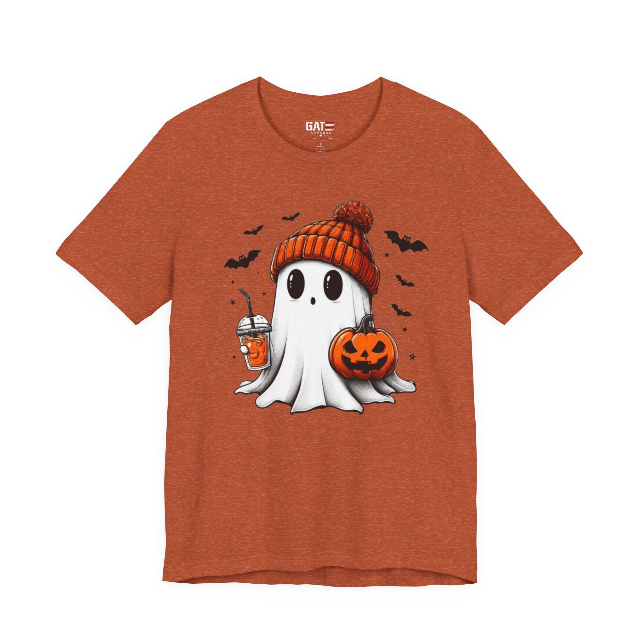 Halloween Ghost Tee — Cute Ghost with Pumpkin & Pumpkin Spice Drink T-Shirt