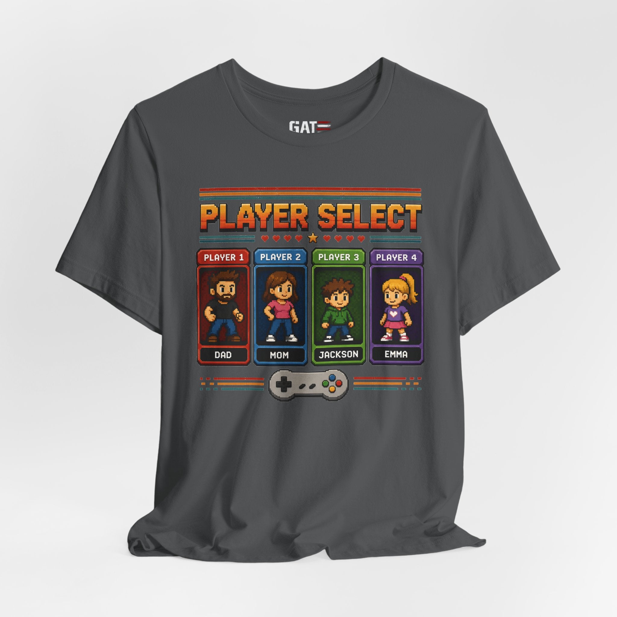 Personalized Gamer Family Shirt, Custom Family Gaming Shirt, Retro Video Game Family Tee, Gamer Dad Mom Kids Gift Shirt