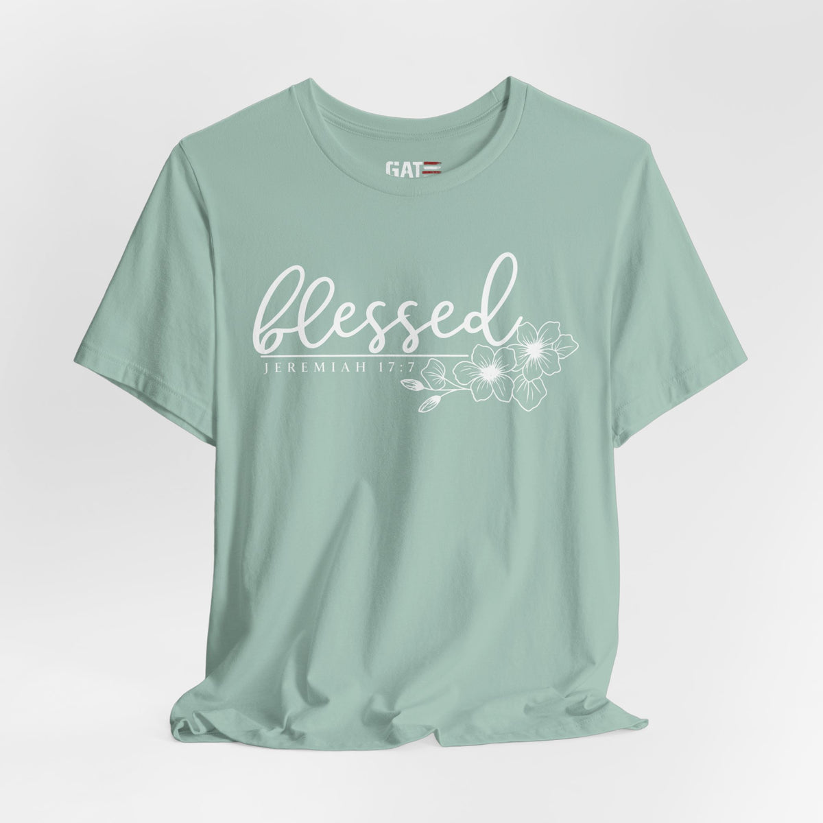 Blessed Floral Tee — 'Blessed' Script T-Shirt with Jeremiah 17:7 Bible Verse