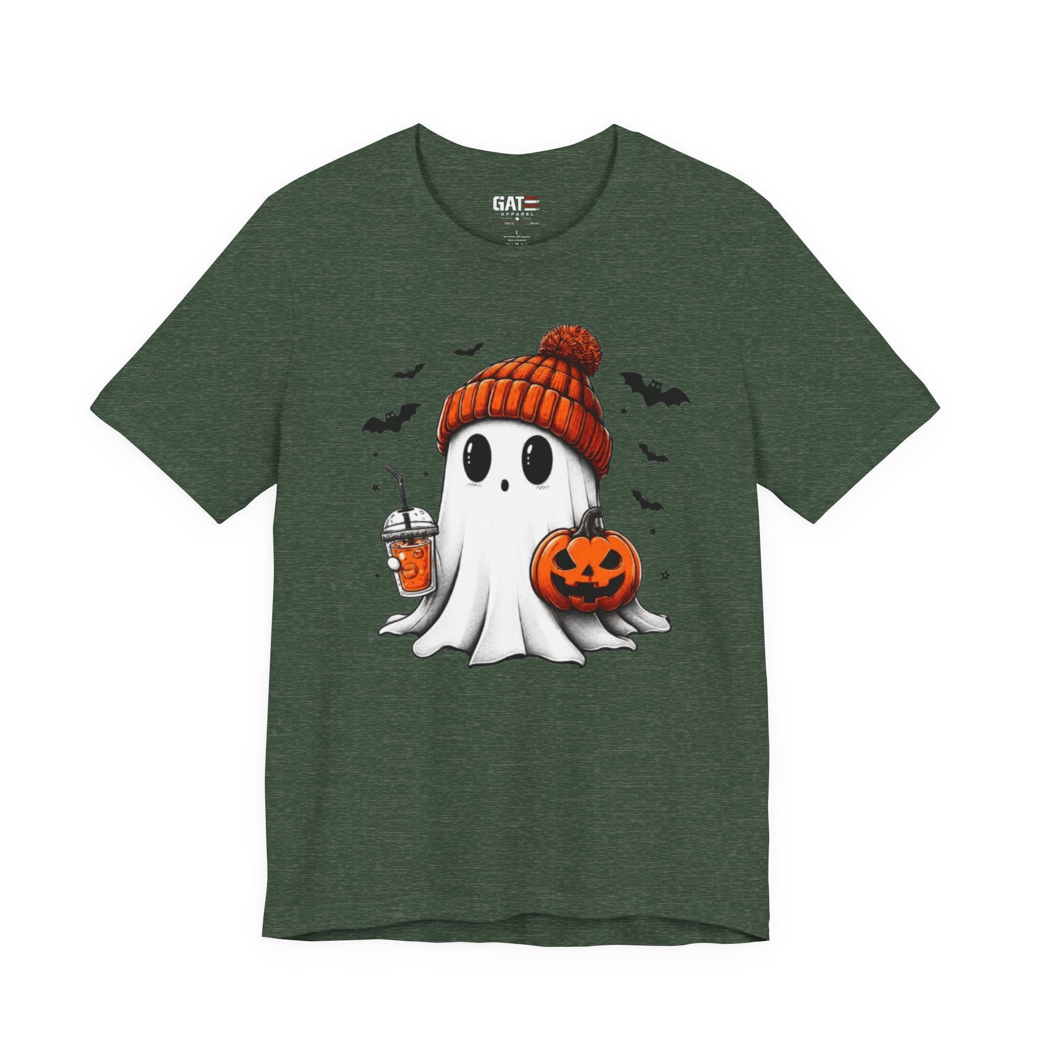 Halloween Ghost Tee — Cute Ghost with Pumpkin & Pumpkin Spice Drink T-Shirt