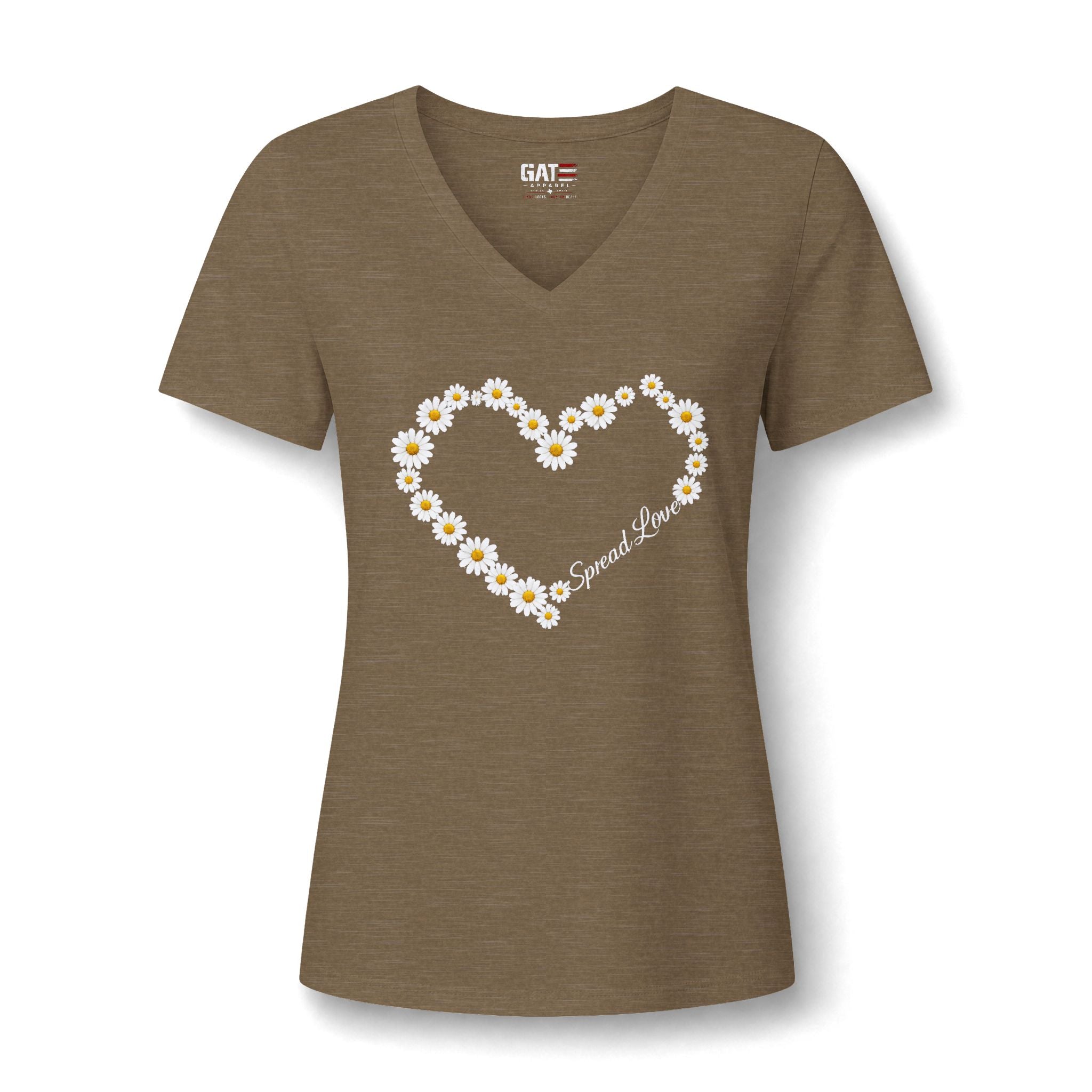 Women's Daisy Heart V-Neck Tee — 'Spread Love' Floral Graphic