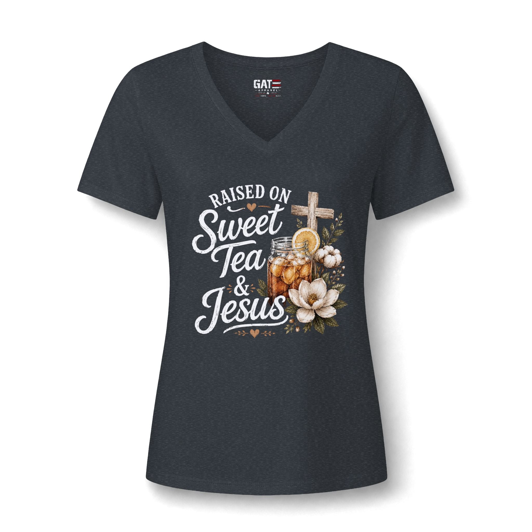 Raised on Sweet Tea & Jesus V-Neck Tee