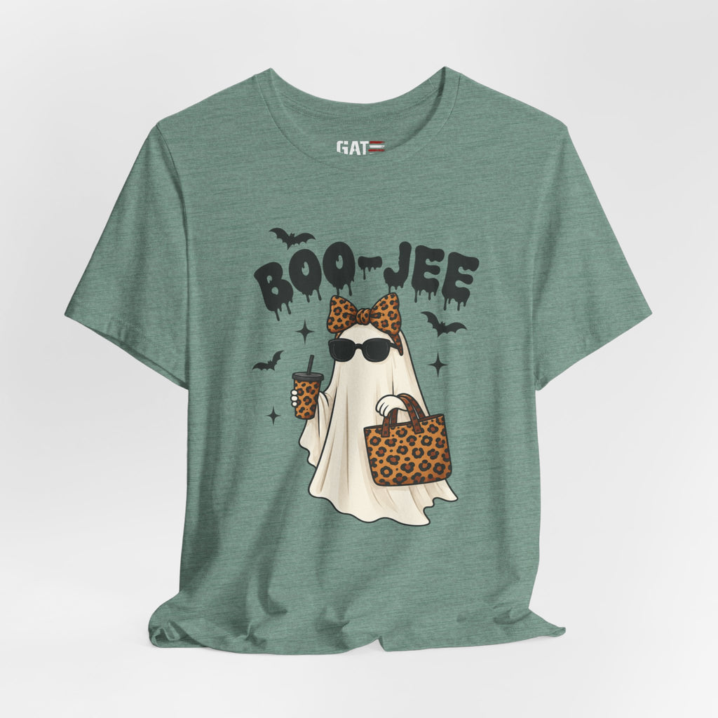Boo-Jee Leopard Ghost Tee — Cute Halloween Graphic T-Shirt