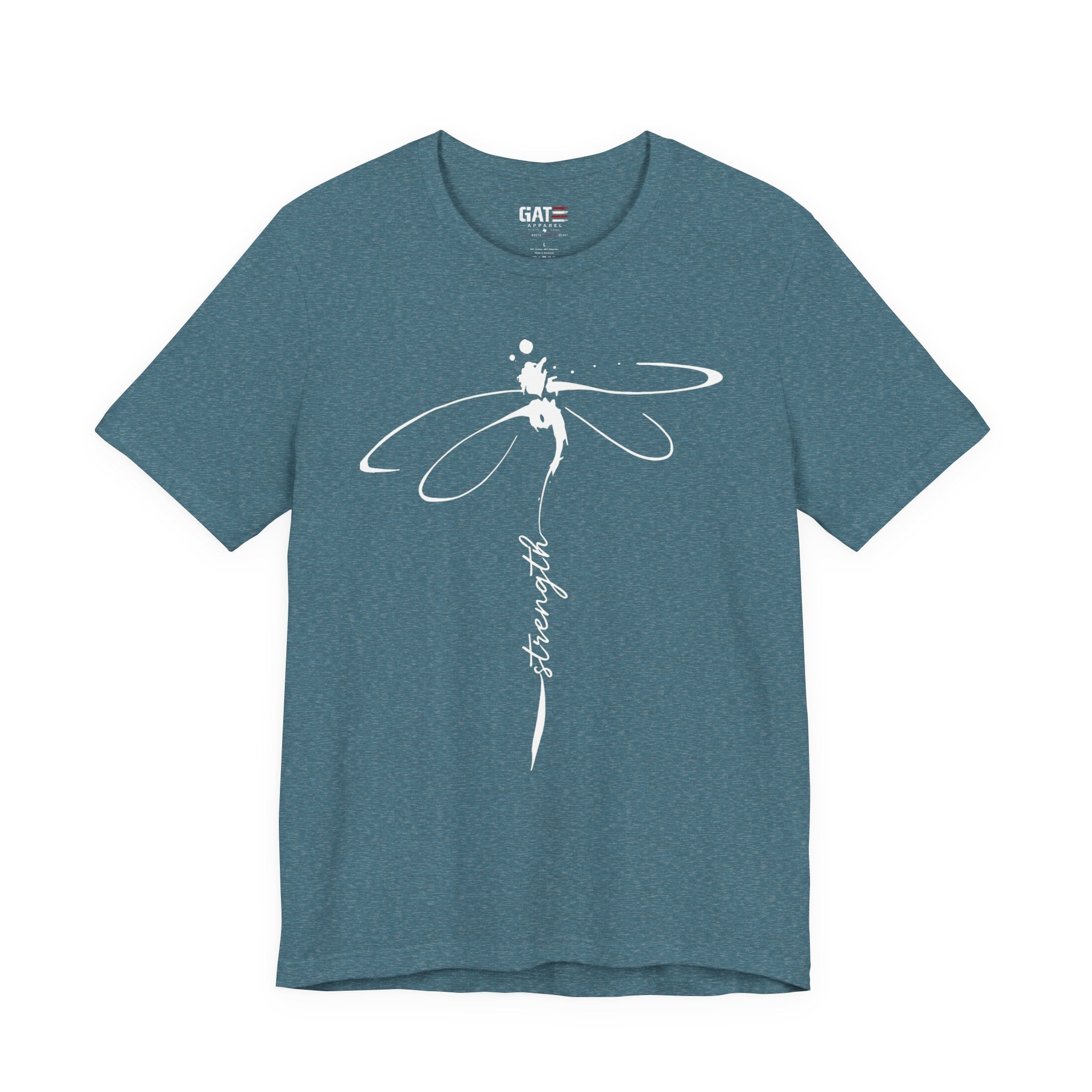 Dragonfly Graphic Tee — 'Strong' Script Floral Design