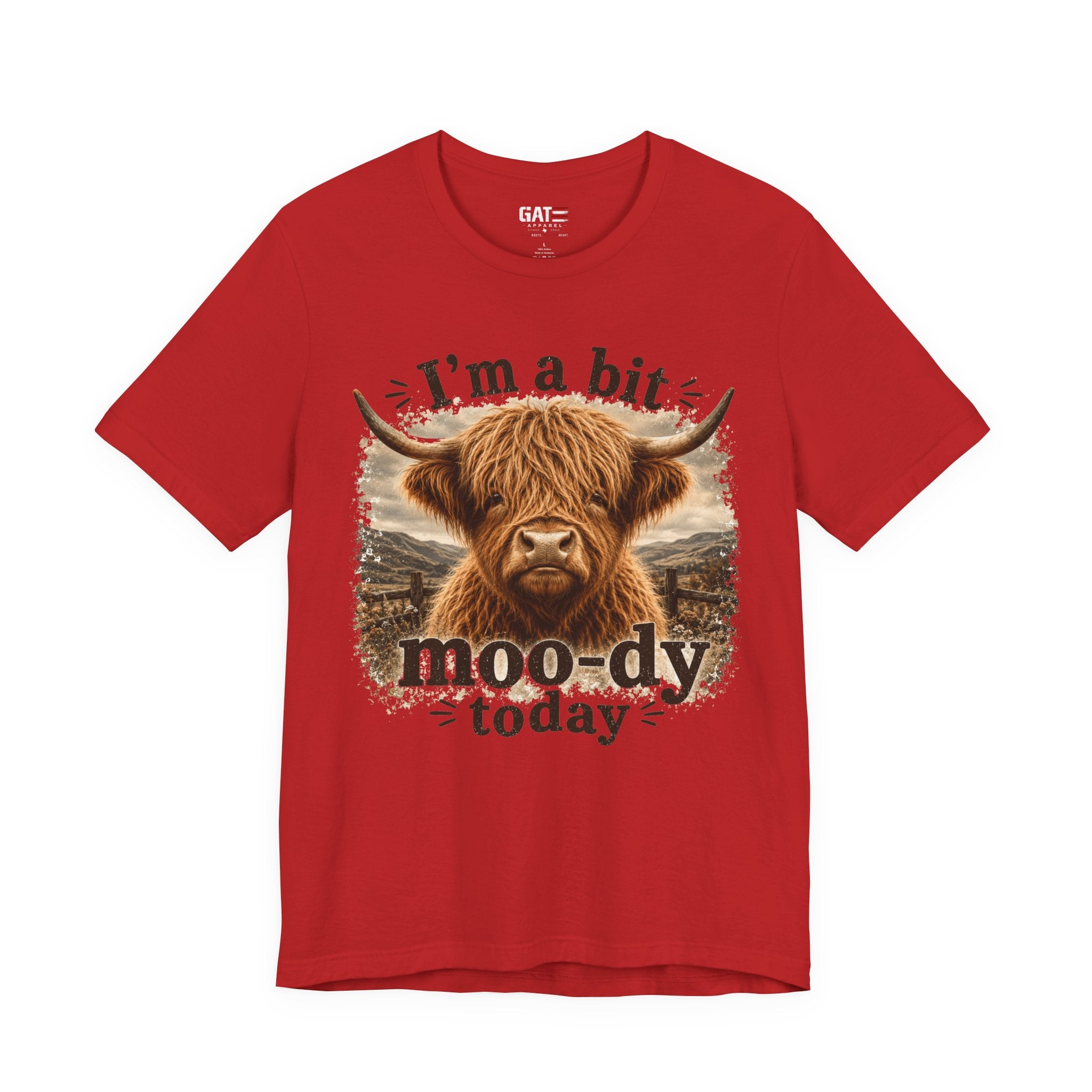 I’m a Bit Moo-dy Today Tee — Funny Highland Cow Graphic T-Shirt