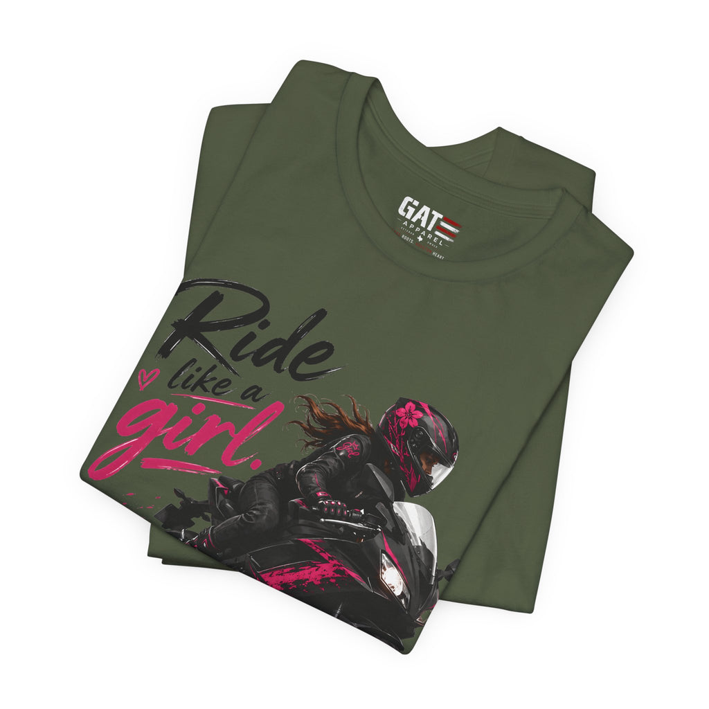 Ride Like A Girl Shirt, Women Motorcycle Rider Tee, Pink Biker Shirt, Moto Girl Gift, Sport Bike Shirt, Female Rider Tee