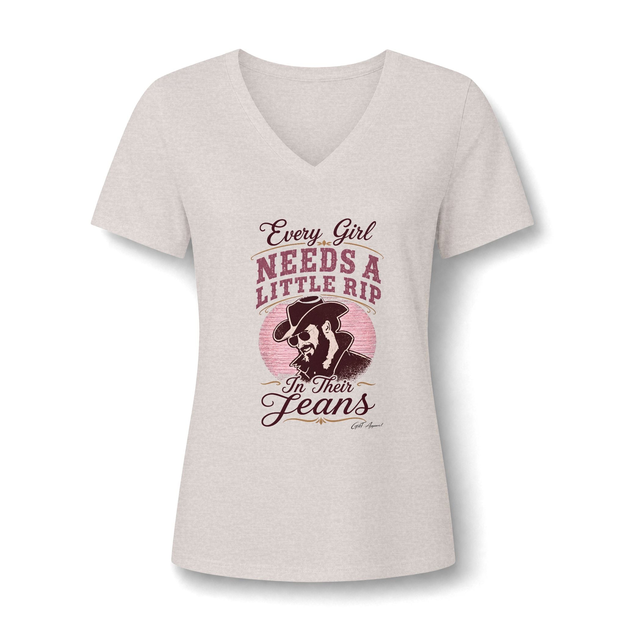 Cowgirl Jeans V-Neck Tee — "Every Girl Needs A Little Rip In Their Jeans"