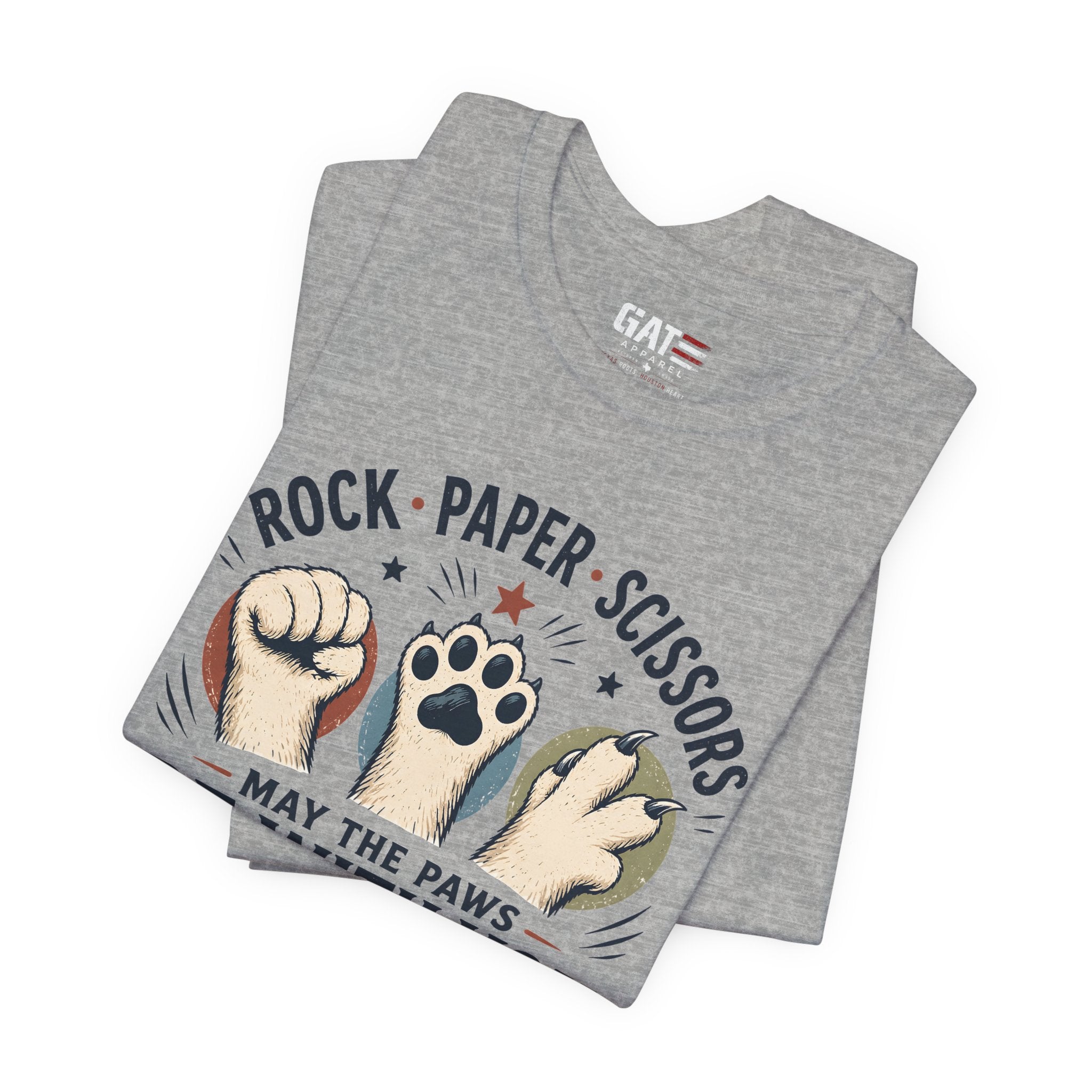 Rock Paper Scissors Cat Shirt, May The Paws Be With You Tee, Funny Cat Lover Gift, Cute Pet Paw Graphic Tee, Cat Mom Dad Shirt