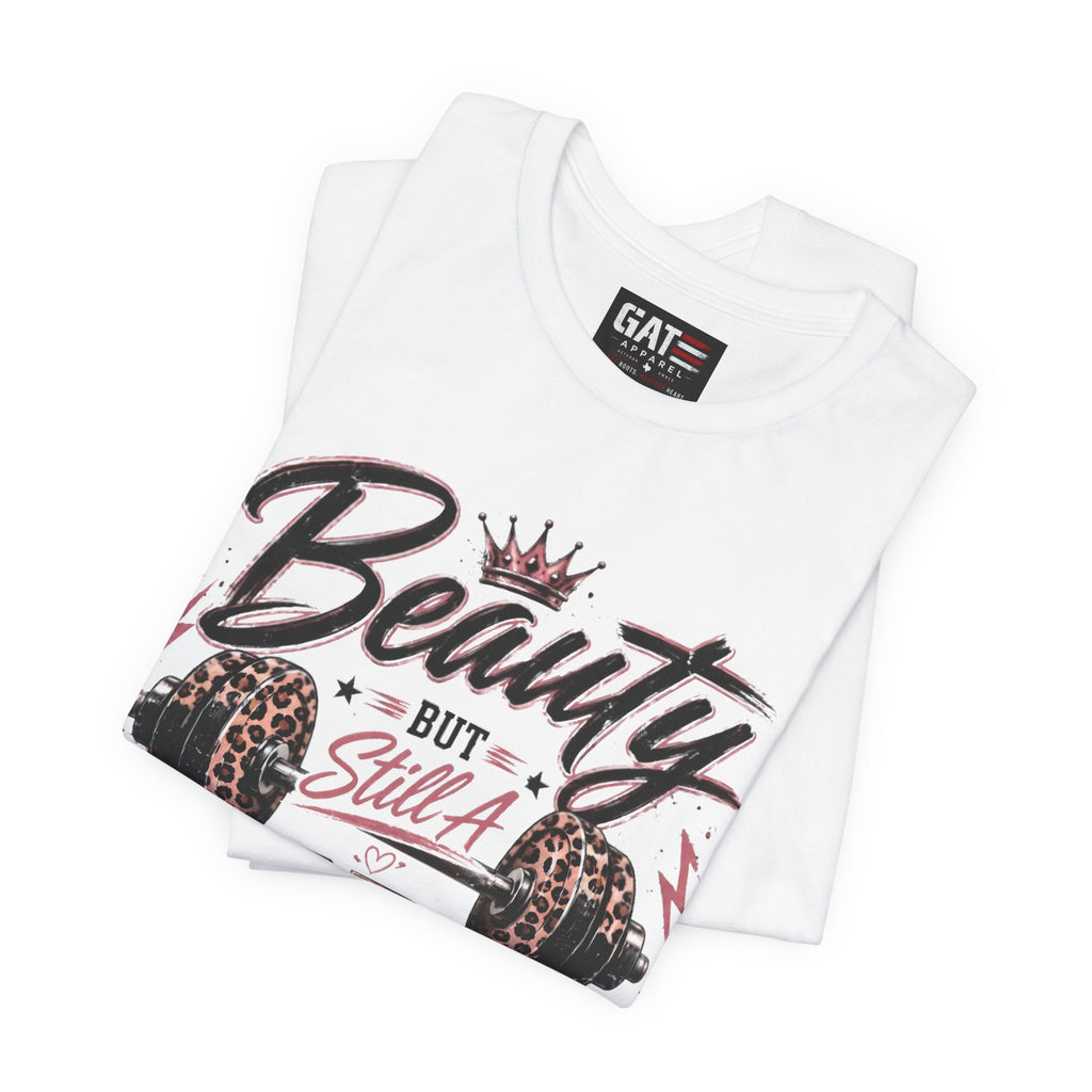 Beauty But Still A Beast Shirt, Women's Gym Shirt, Leopard Print Workout Tee, Fitness Shirt for Her