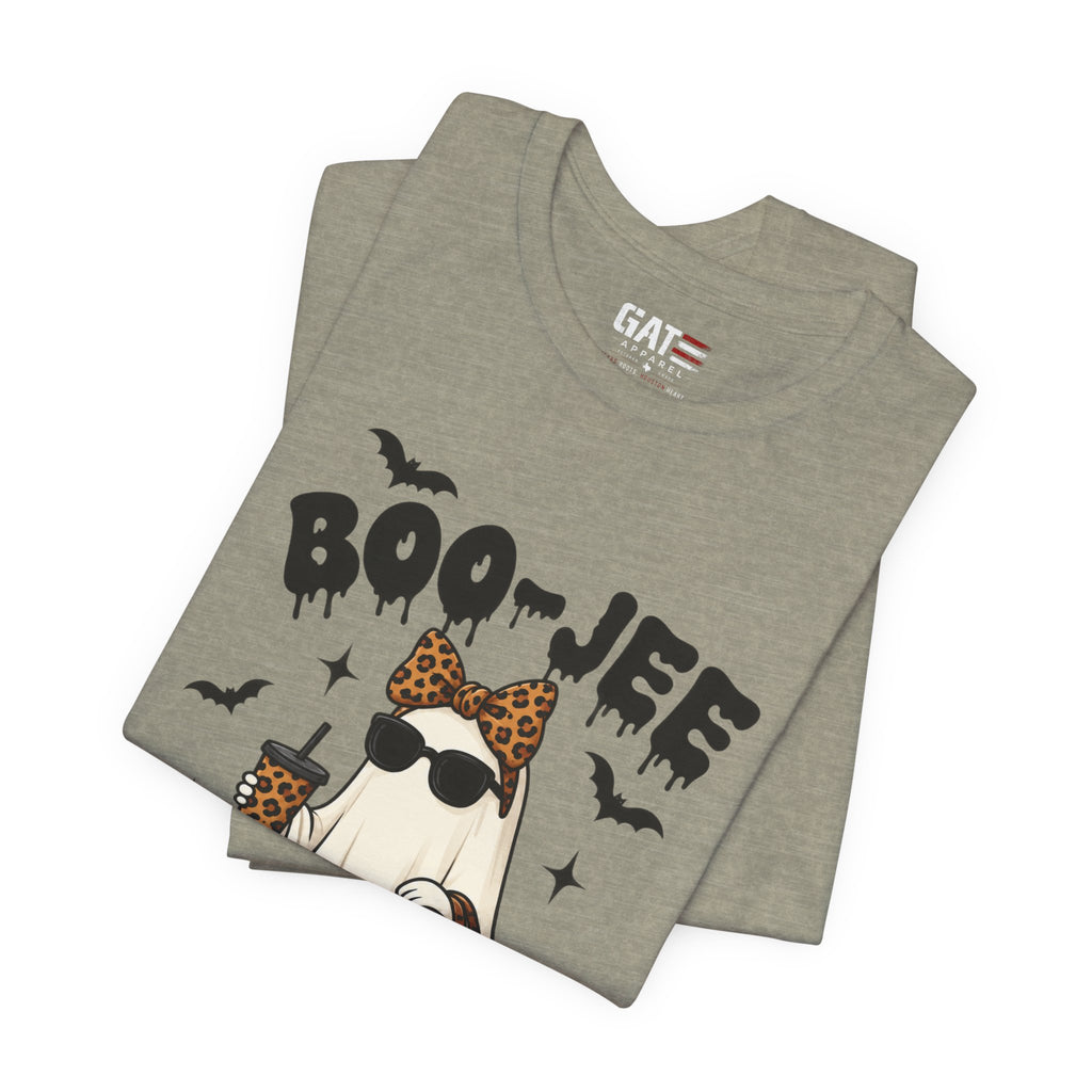 Boo-Jee Leopard Ghost Tee — Cute Halloween Graphic T-Shirt
