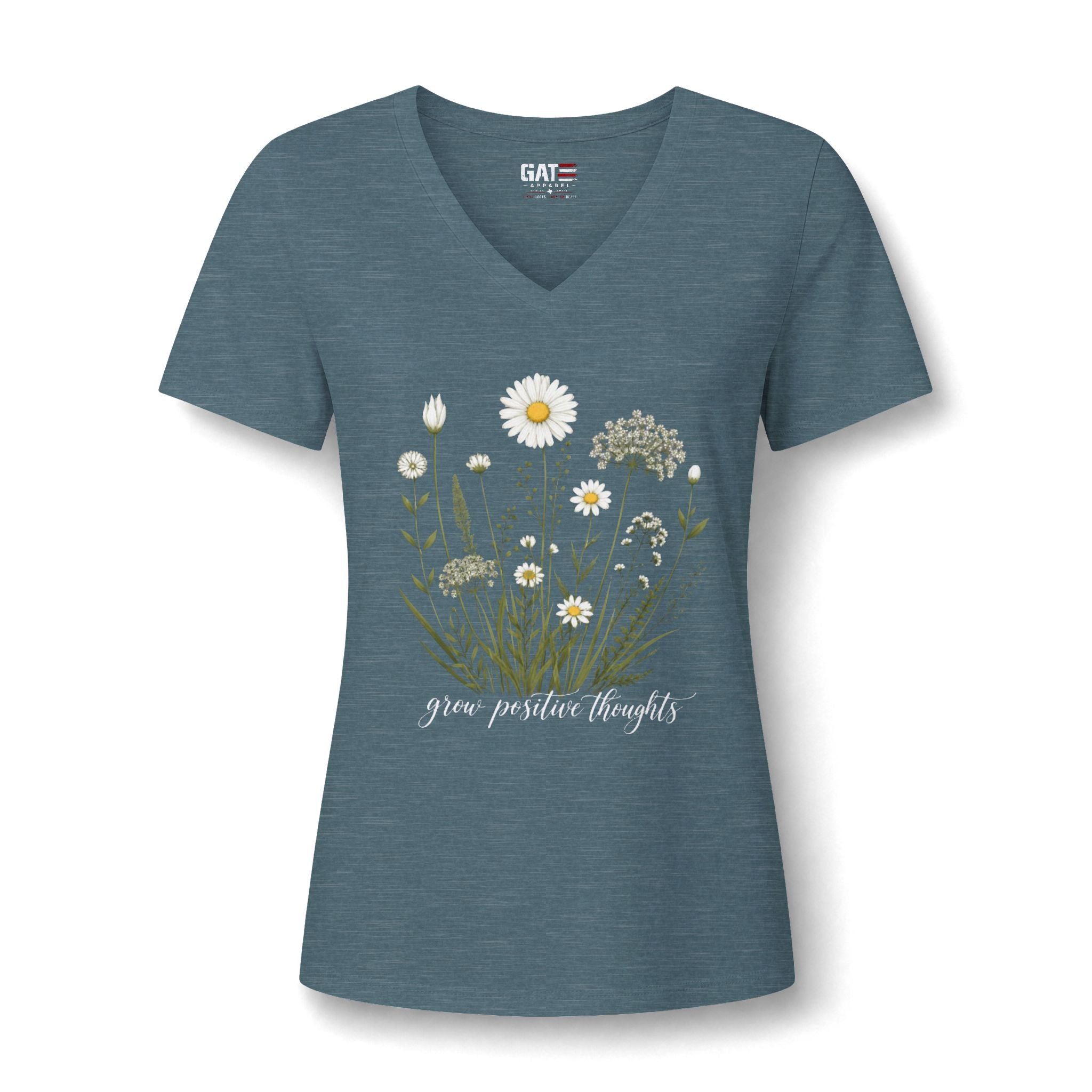 Daisy Wildflower V-Neck Tee — Give Positive Thoughts Floral Women's Shirt