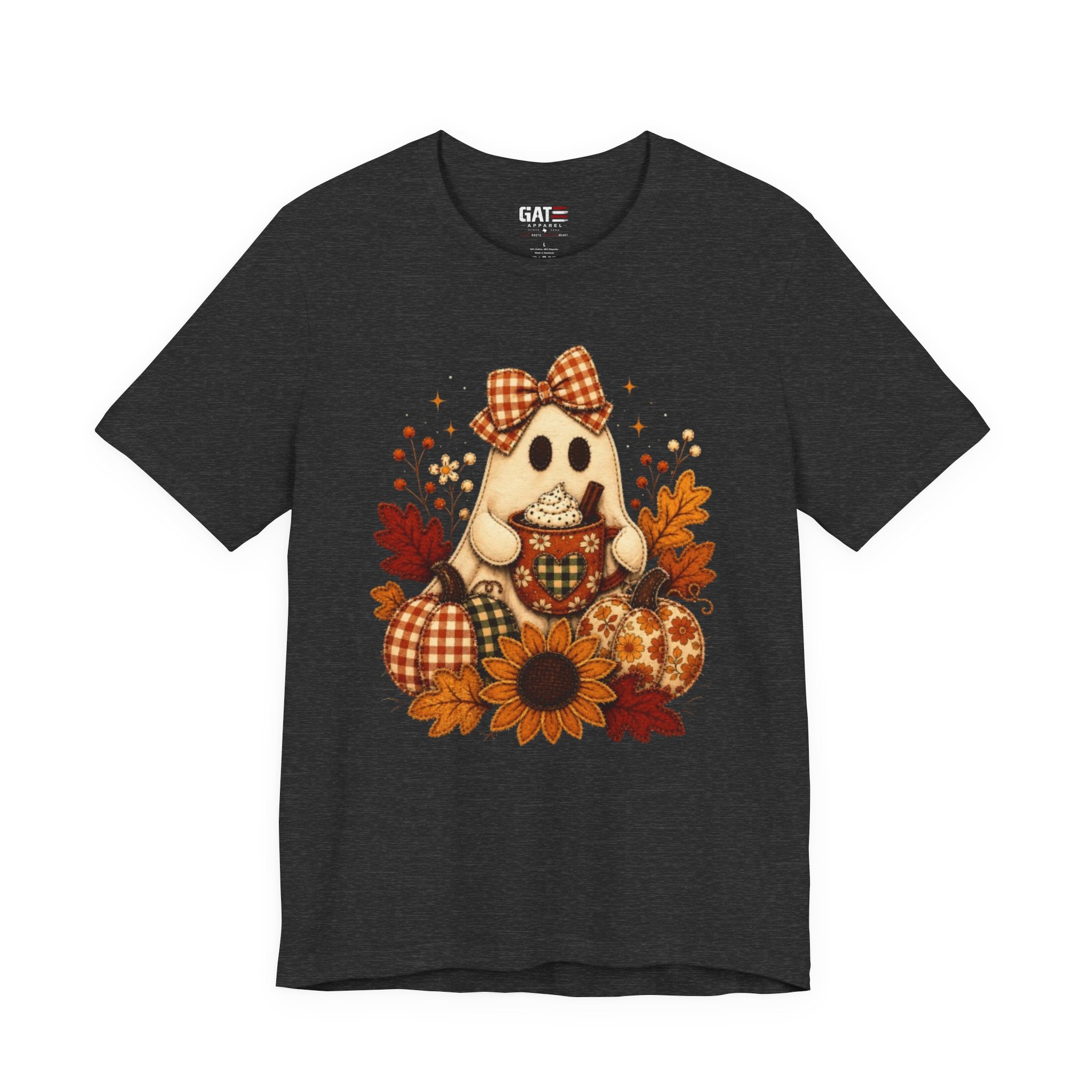Halloween Ghost Tee — Cute Fall Pumpkin, Sunflower & Plaid Bow Shirt