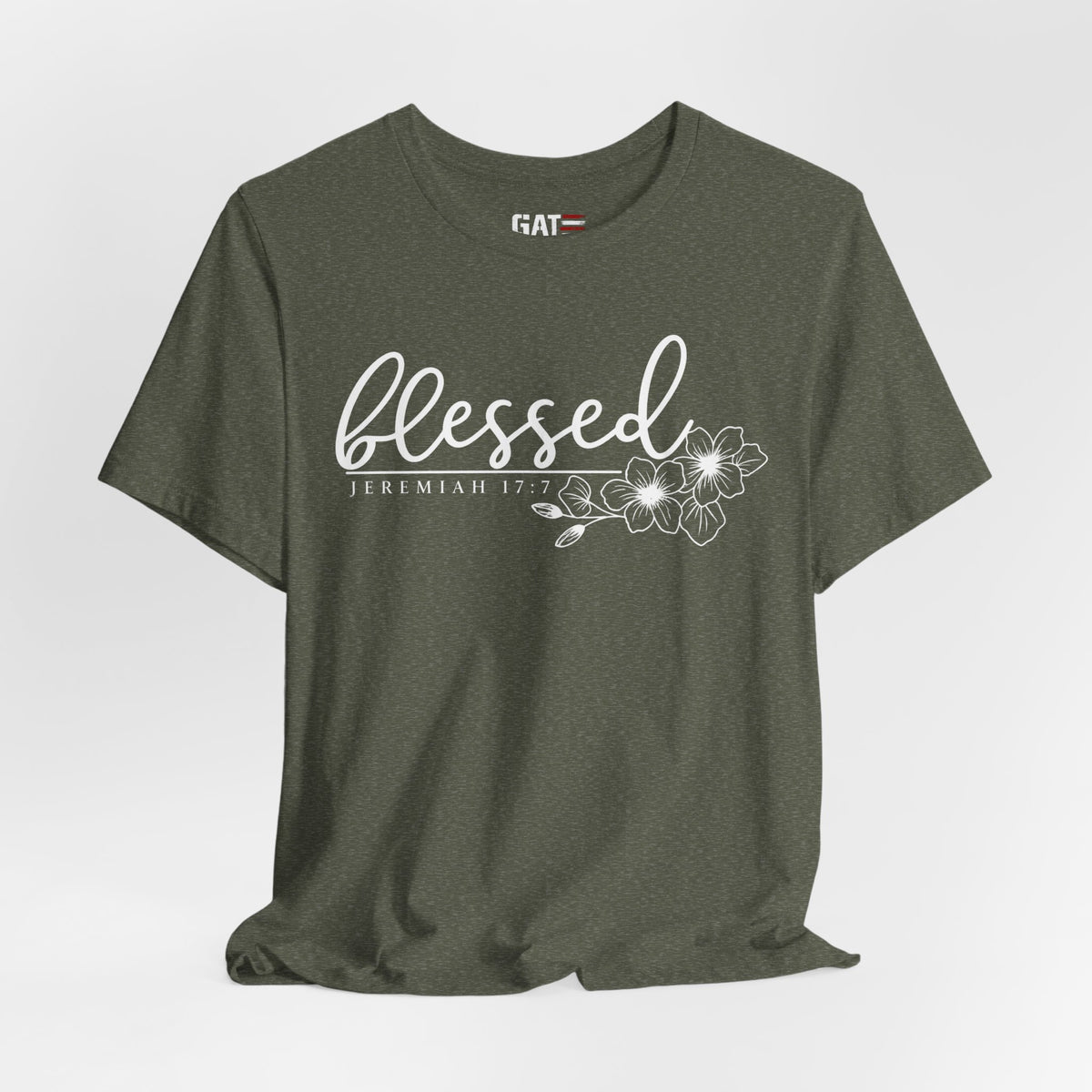 Blessed Floral Tee — 'Blessed' Script T-Shirt with Jeremiah 17:7 Bible Verse