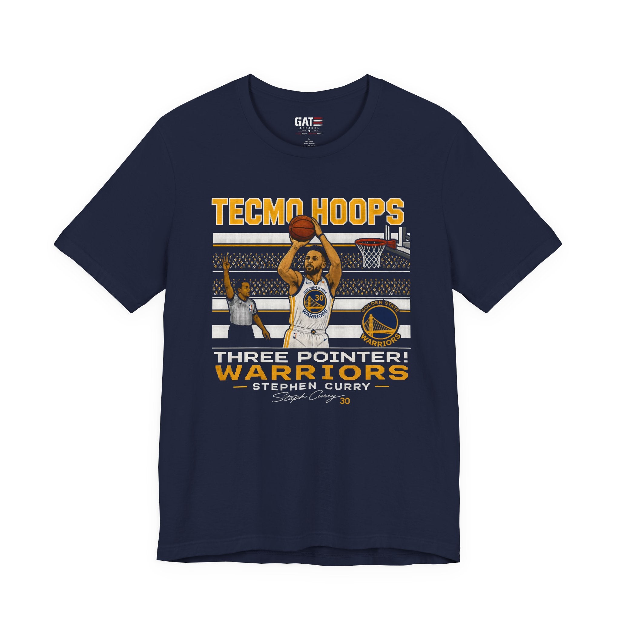 Tecmo Hoops Steph Curry Three Pointer Warriors Tee | Basketball Retro Arcade Shirt
