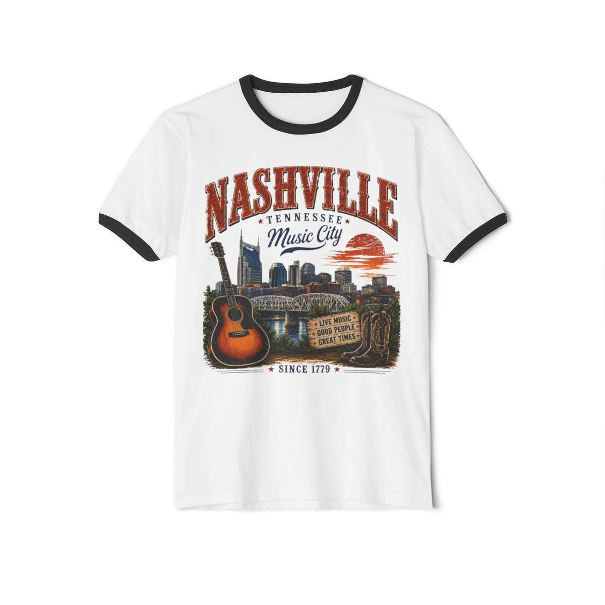 Nashville Music City Guitar Ringer Shirt