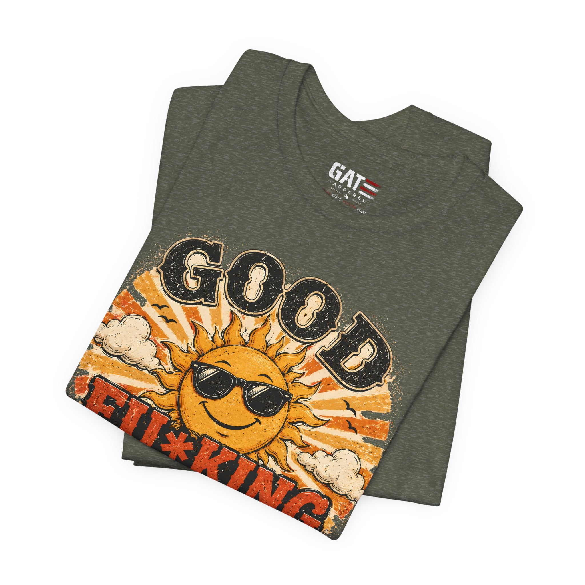 Good Fu*king Morning Shirt, Funny Sarcastic T Shirt, Retro Sunrise Tee, Coffee Lover Gift, Morning Person Humor Tee