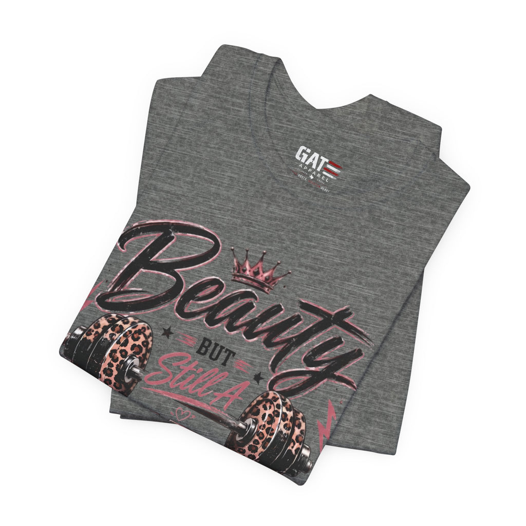 Beauty But Still A Beast Shirt, Women's Gym Shirt, Leopard Print Workout Tee, Fitness Shirt for Her