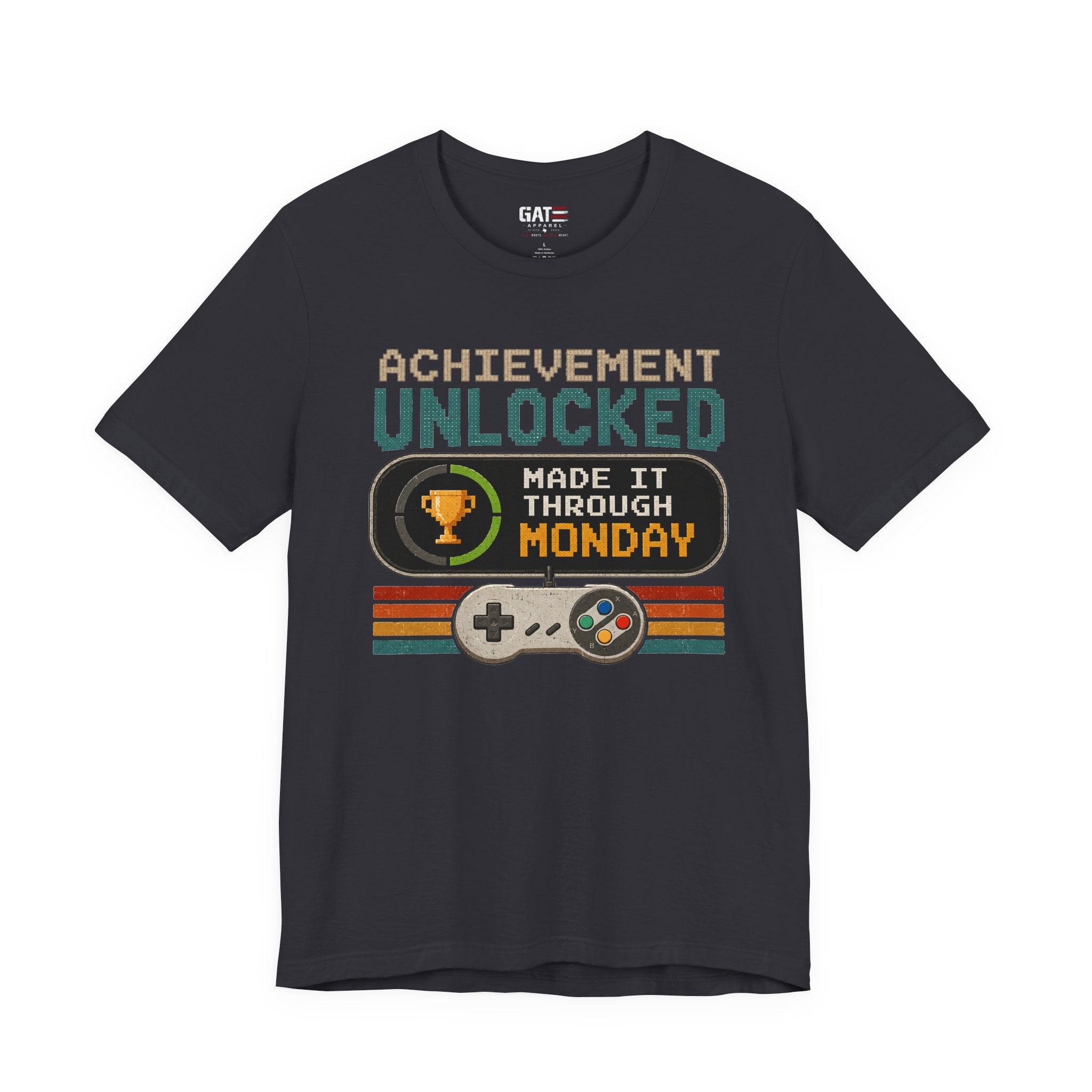Retro Gaming Shirt, Funny Work Shirt, Made It Through Monday Tee, Gamer Gift for Men Women, Office Humor Shirt
