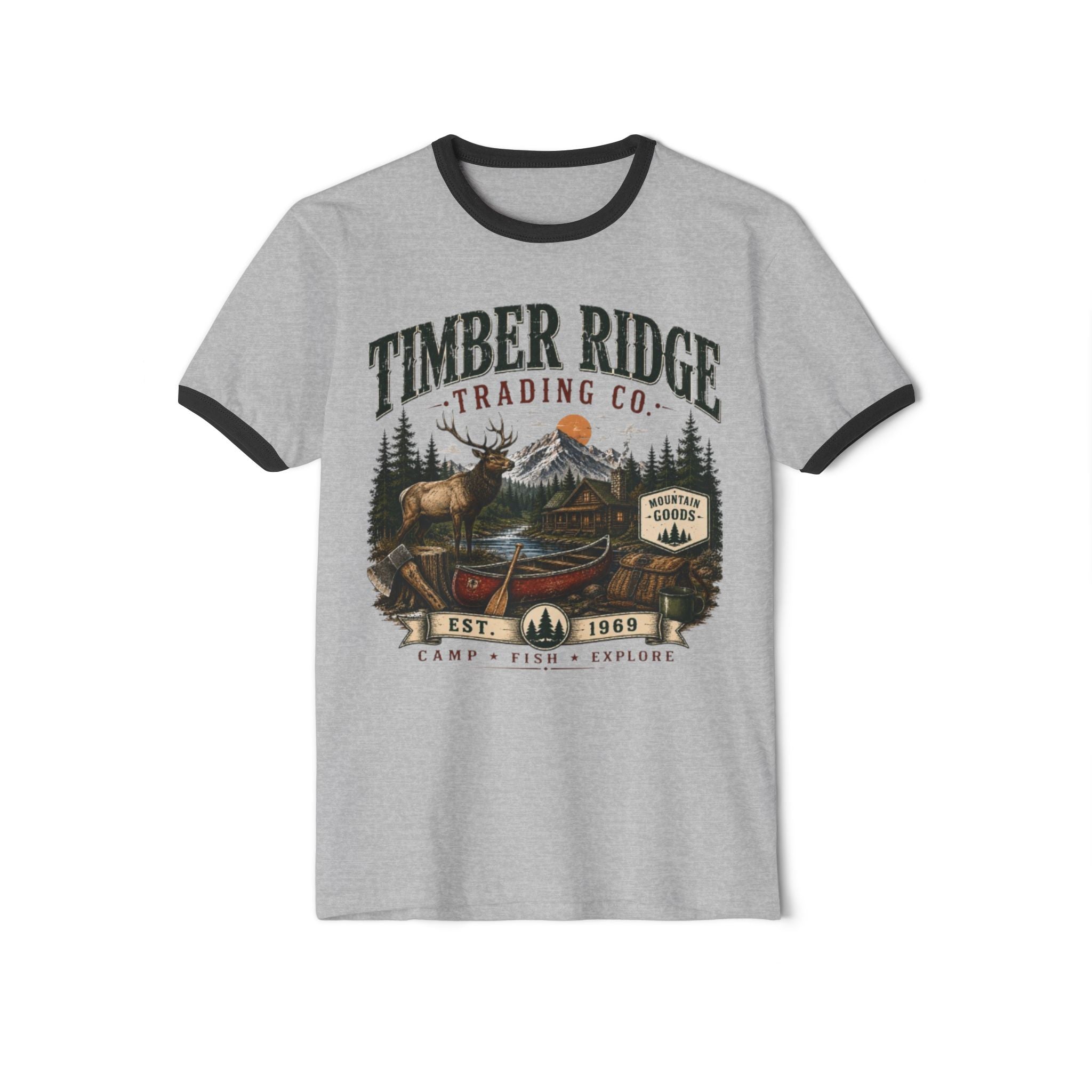 Timber Ridge Trading Co. Ringer T-Shirt – Camping, Fishing & Outdoors Graphic Tee