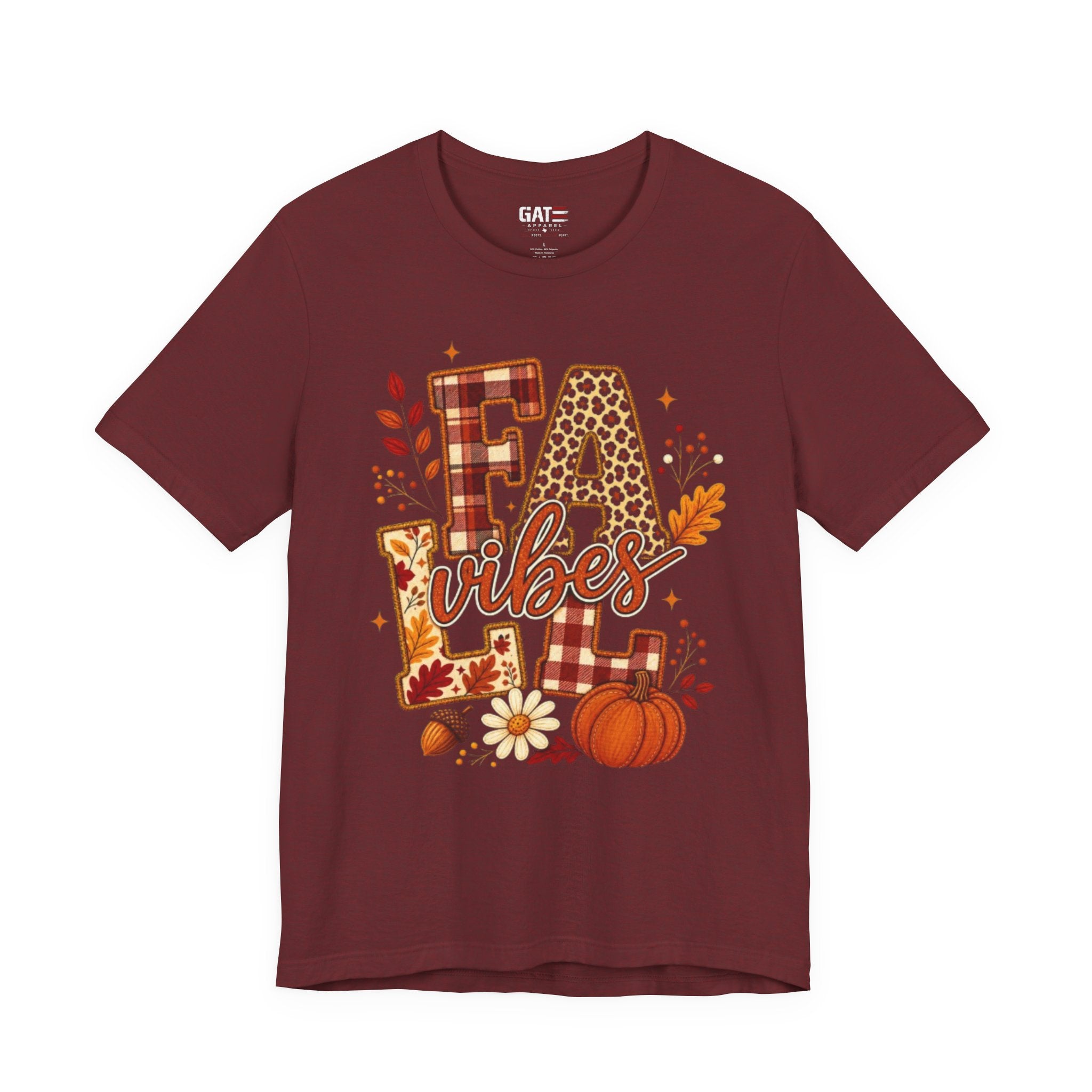 Fall Vibes T-Shirt – Pumpkin & Plaid Autumn Graphic Tee