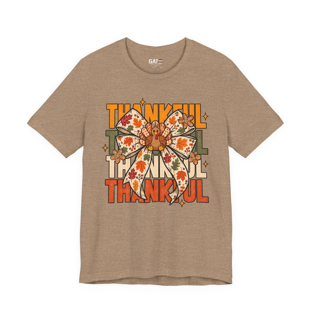 Thankful Bow Tee — Retro Fall Thanksgiving Graphic T-Shirt