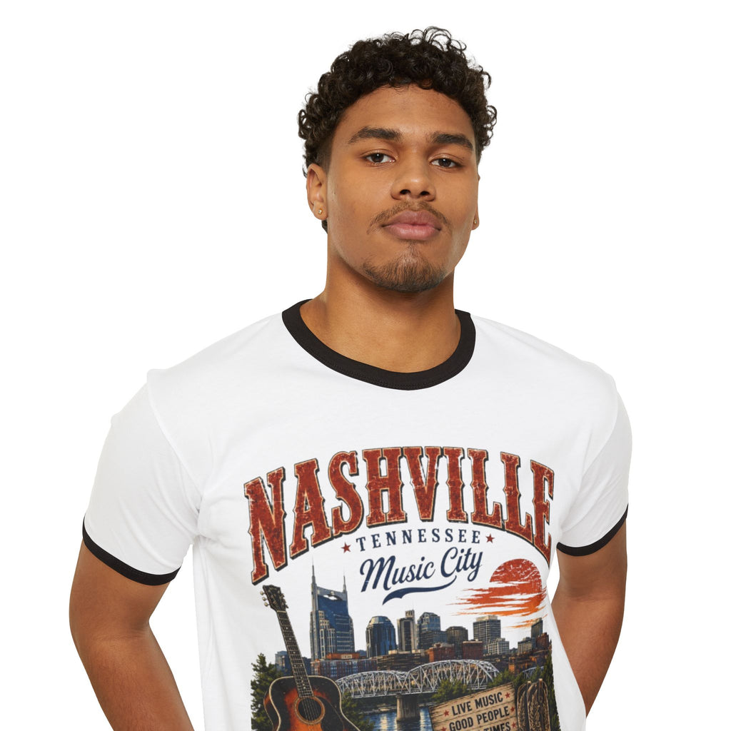 Nashville Music City Guitar Ringer Tee