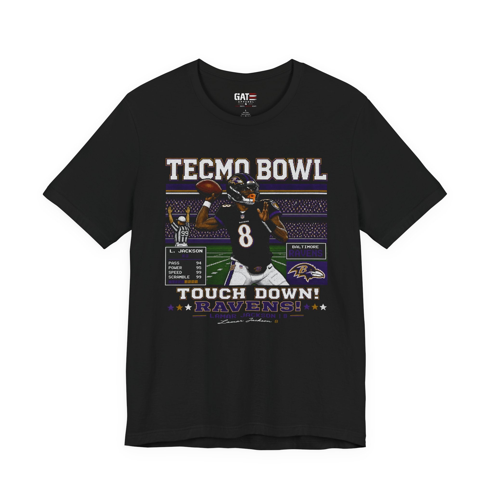 Lamar Jackson Tecmo Bowl Shirt Retro 8 Bit Football Tee Vintage Video Game Inspired Graphic T Shirt Gift for Fans