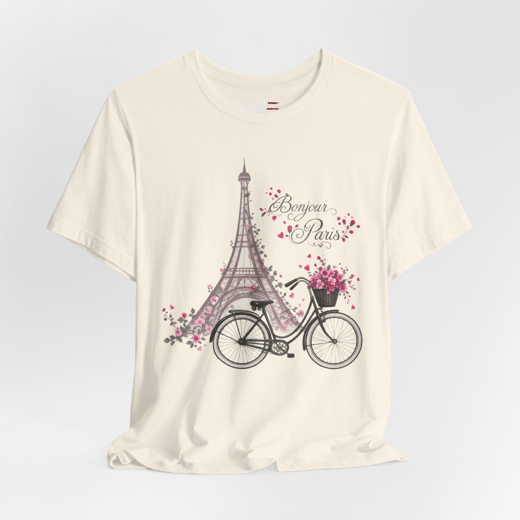 Bonjour Paris Eiffel Tower bicycle and floral graphic T-shirt - product image 31