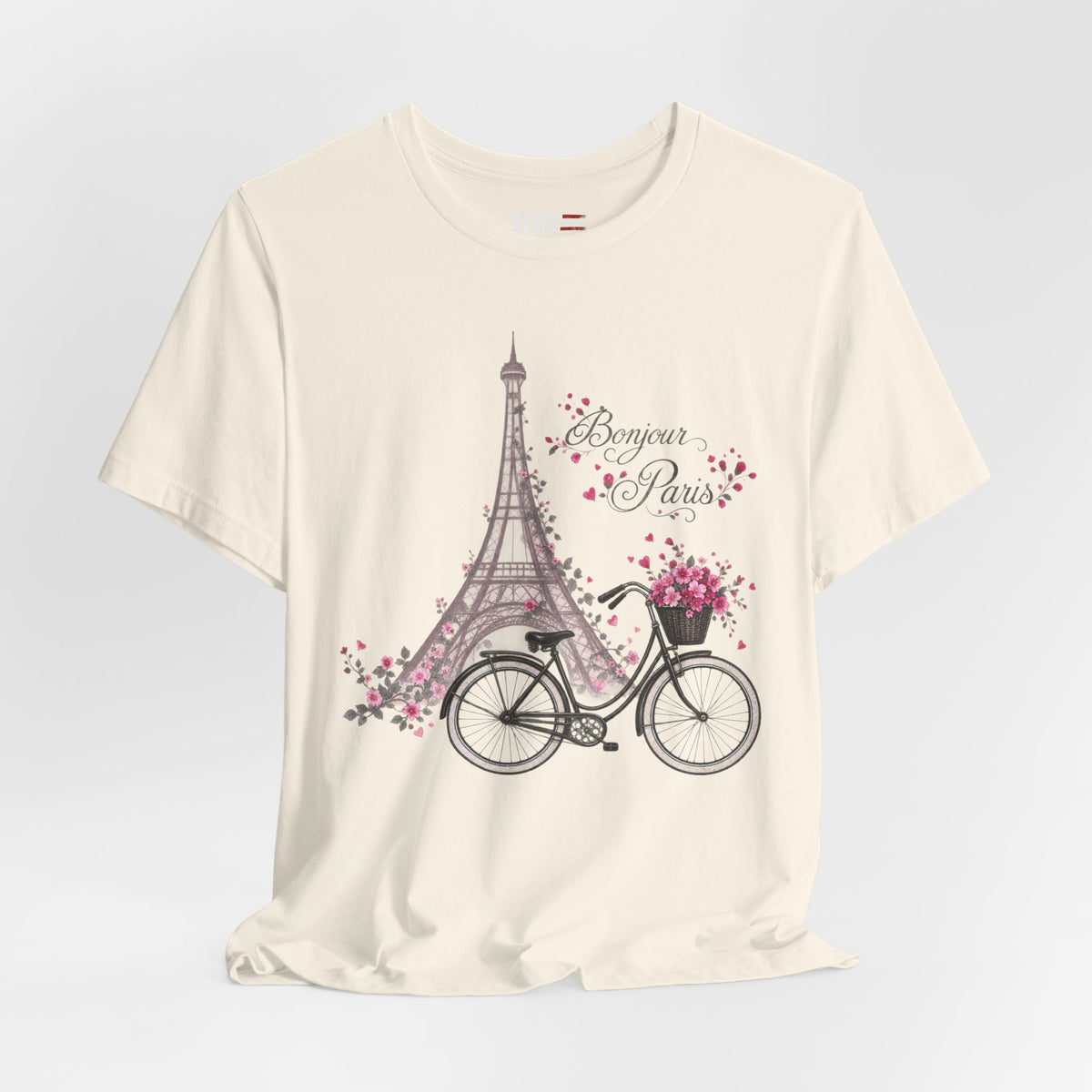 Bonjour Paris Eiffel Tower bicycle and floral graphic T-shirt - product image 31