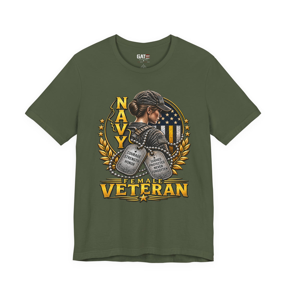 Female Navy Veteran Dog Tags Shirt | Patriotic Military Tee