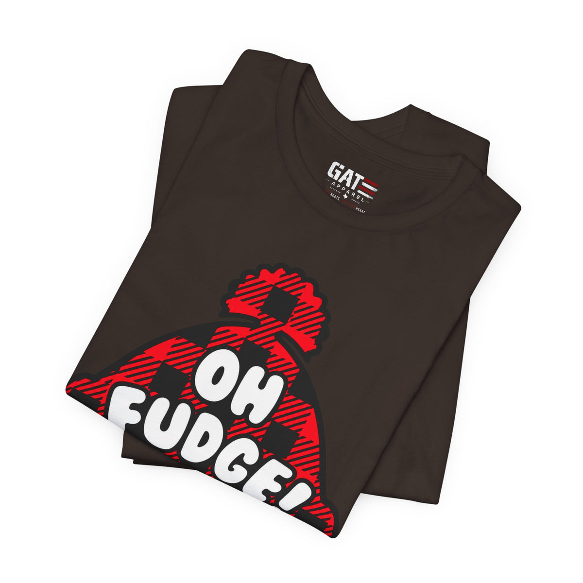 Oh Fudge! Plaid Beanie Graphic Tee — Funny Holiday Winter Shirt