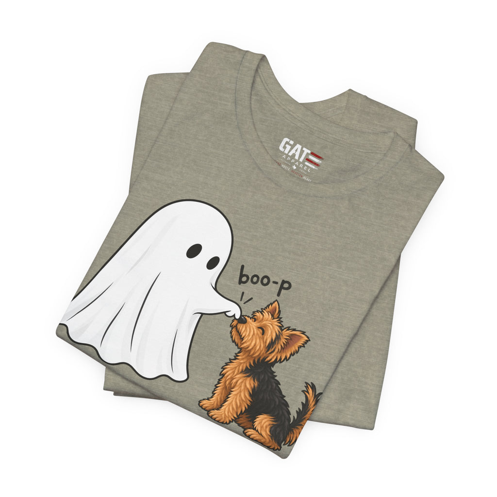 Halloween Ghost & Terrier— "boo-p" Cute Dog Halloween T-Shirt