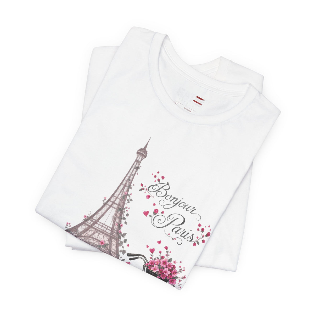 Bonjour Paris Eiffel Tower bicycle and floral graphic T-shirt - product image 21