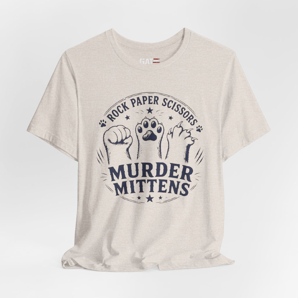 Rock Paper Scissors Murder Mittens Shirt, Funny Cat Lover Tee, Cat Paw Graphic T-Shirt, Cute Cat Mom Gift, Murder Mittens