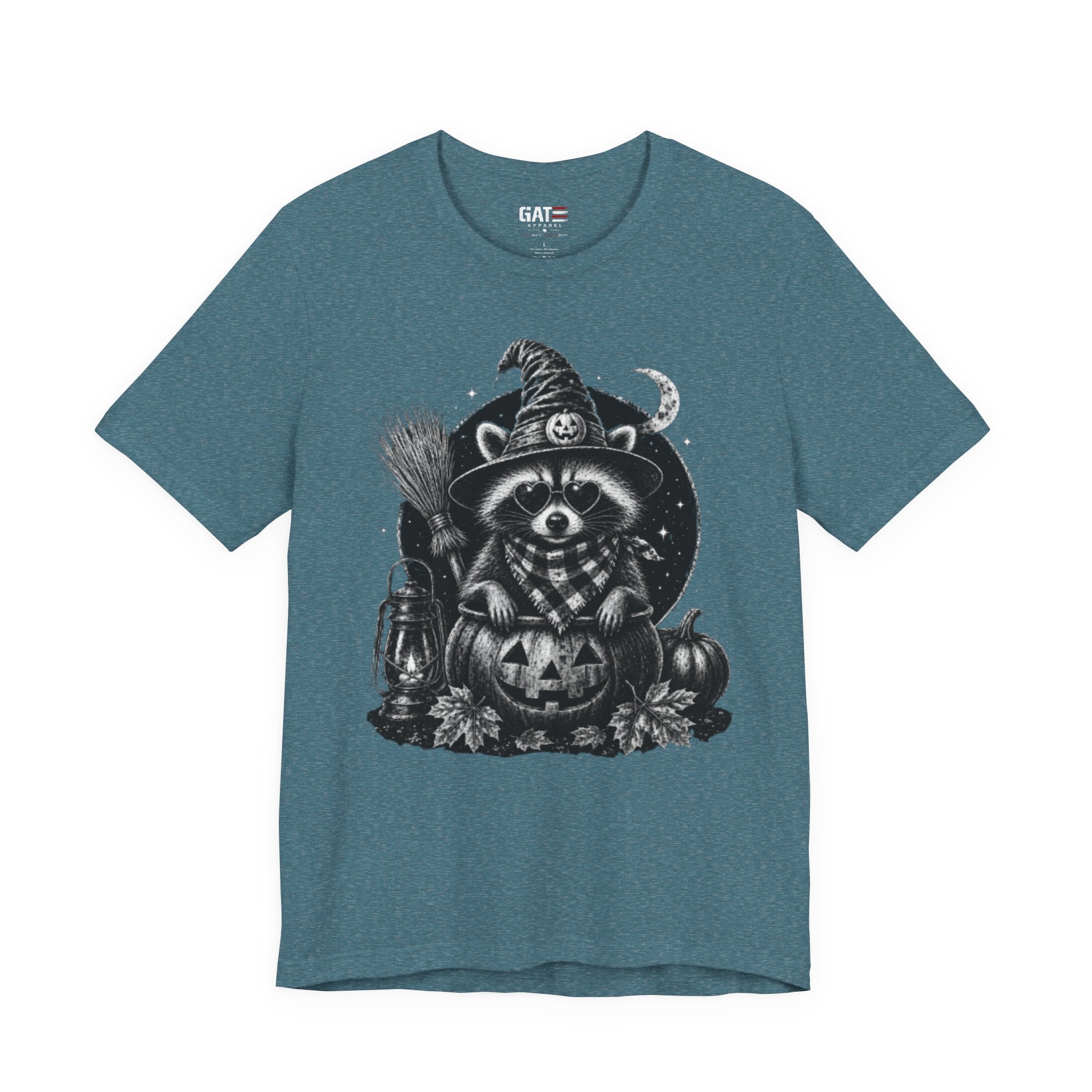 Halloween Raccoon Witch T‑Shirt — Cute Spooky Pumpkin Tee