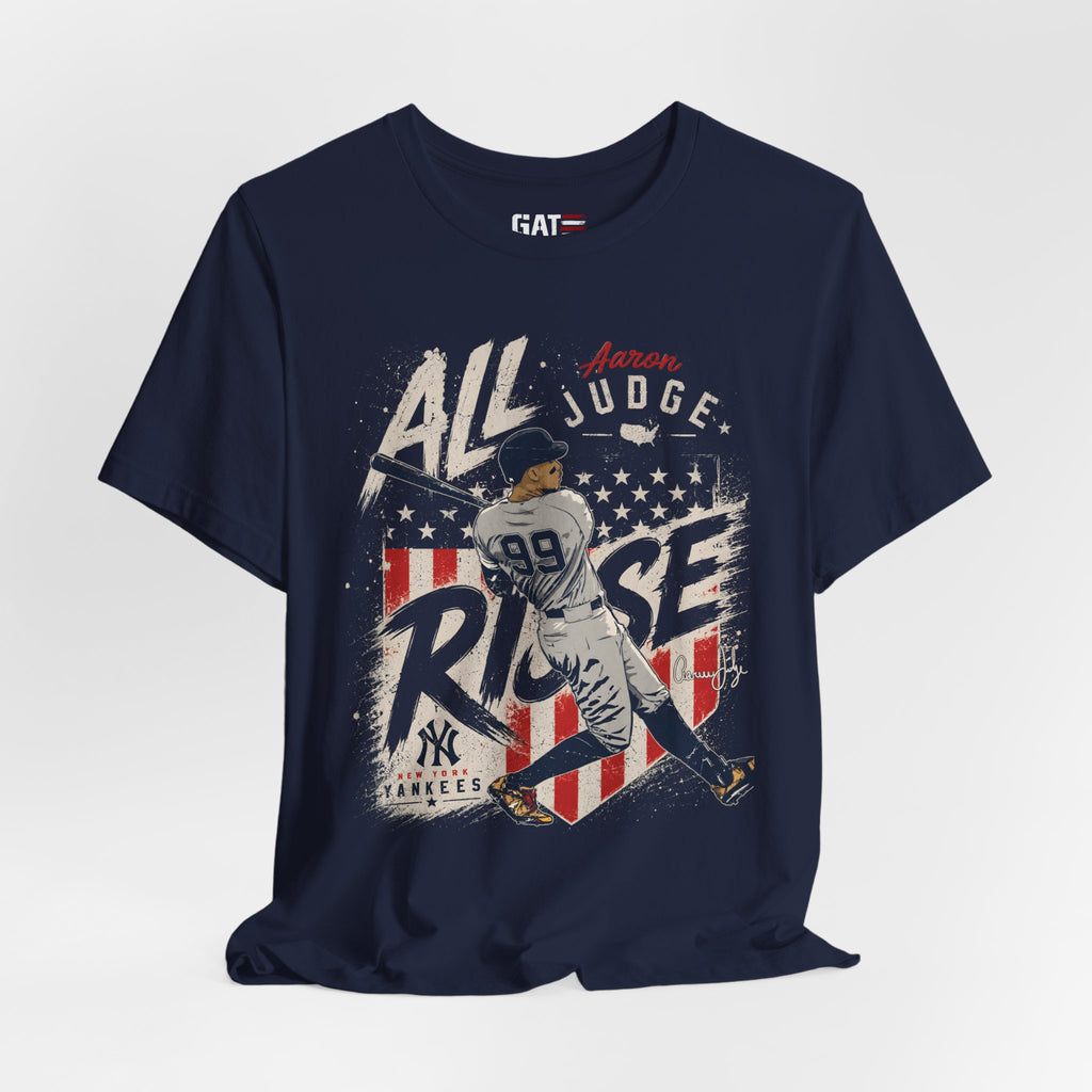 Aaron Judge All Rise Shirt, New York Baseball Patriotic Graphic Tee, Vintage USA Flag Baseball Fan Gift