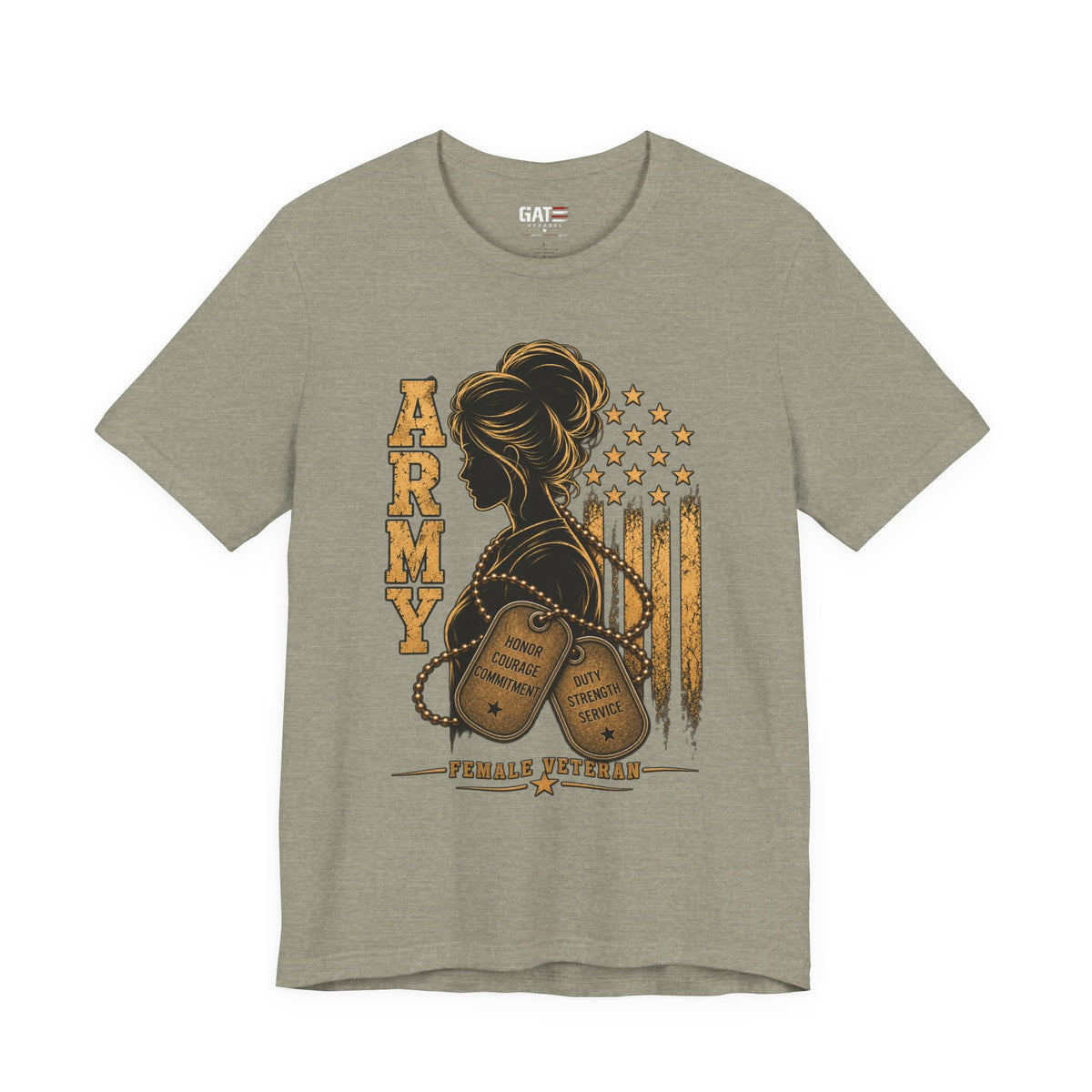 Female Army Veteran Shirt | Dog Tags & American Flag Tee