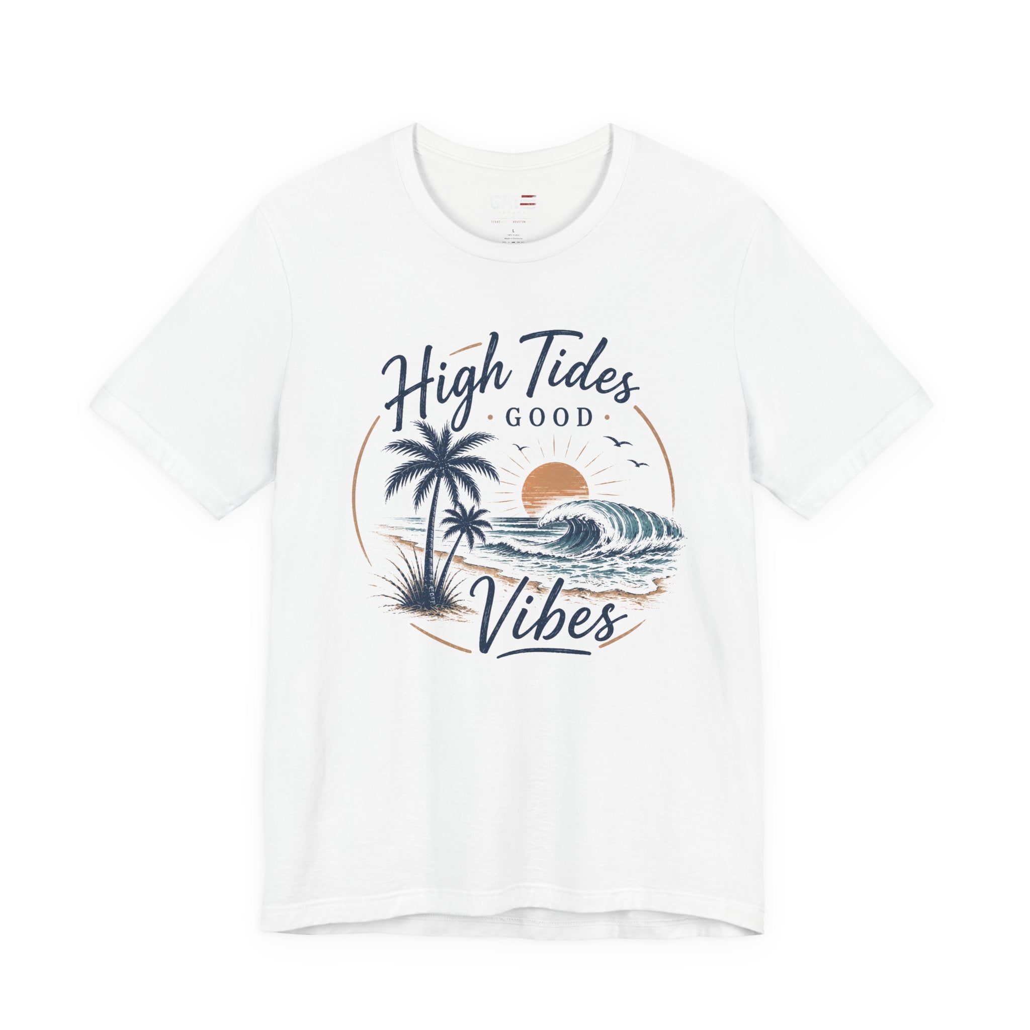 High Tides Good Vibes Beach T-Shirt — Sunset Palm Wave Graphic Tee