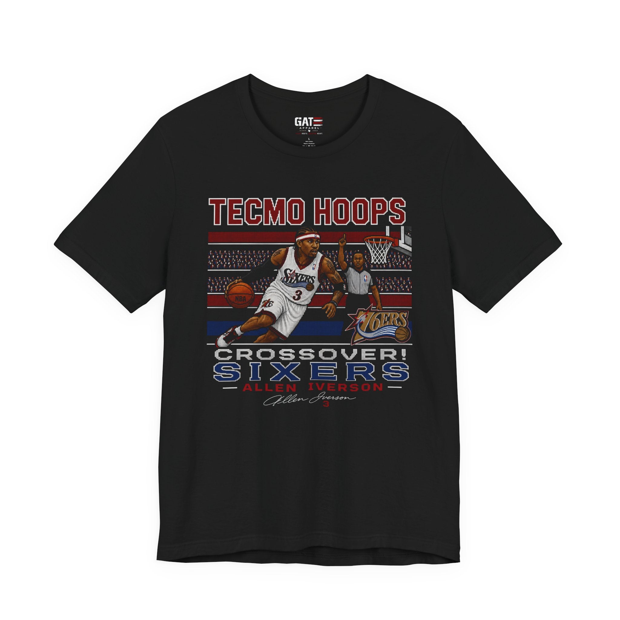 Tecmo Hoops Allen Iverson Crossover Sixers Tee | Basketball Retro Graphic Shirt
