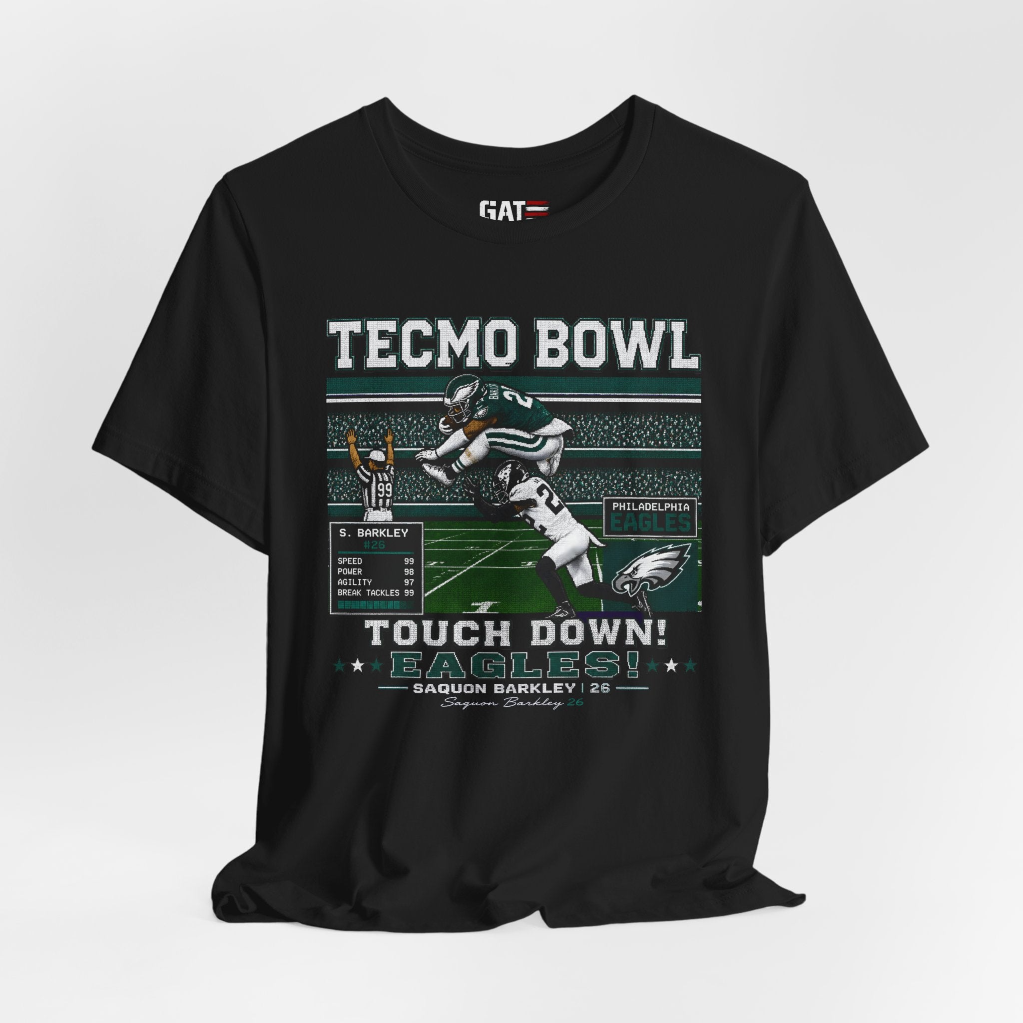Saquon Barkley Tecmo Bowl Shirt Retro Eagles Football Tee Vintage Video Game Graphic T Shirt Gift for Football Fans