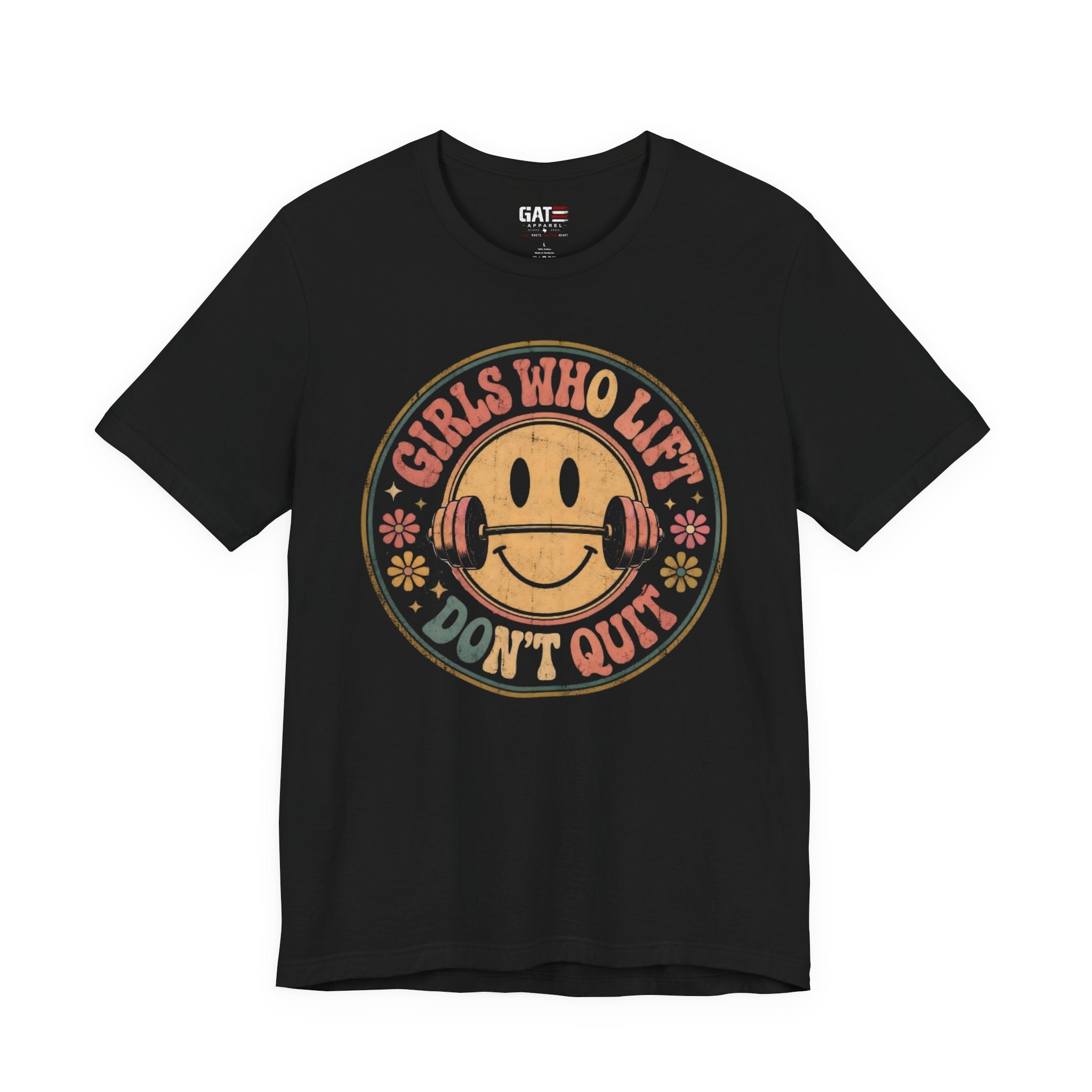 Girls Who Lift Don't Quit Shirt, Retro Smiley Face Gym Tee, Cute Fitness Shirt, Weightlifting Shirt, Workout Gift for Women