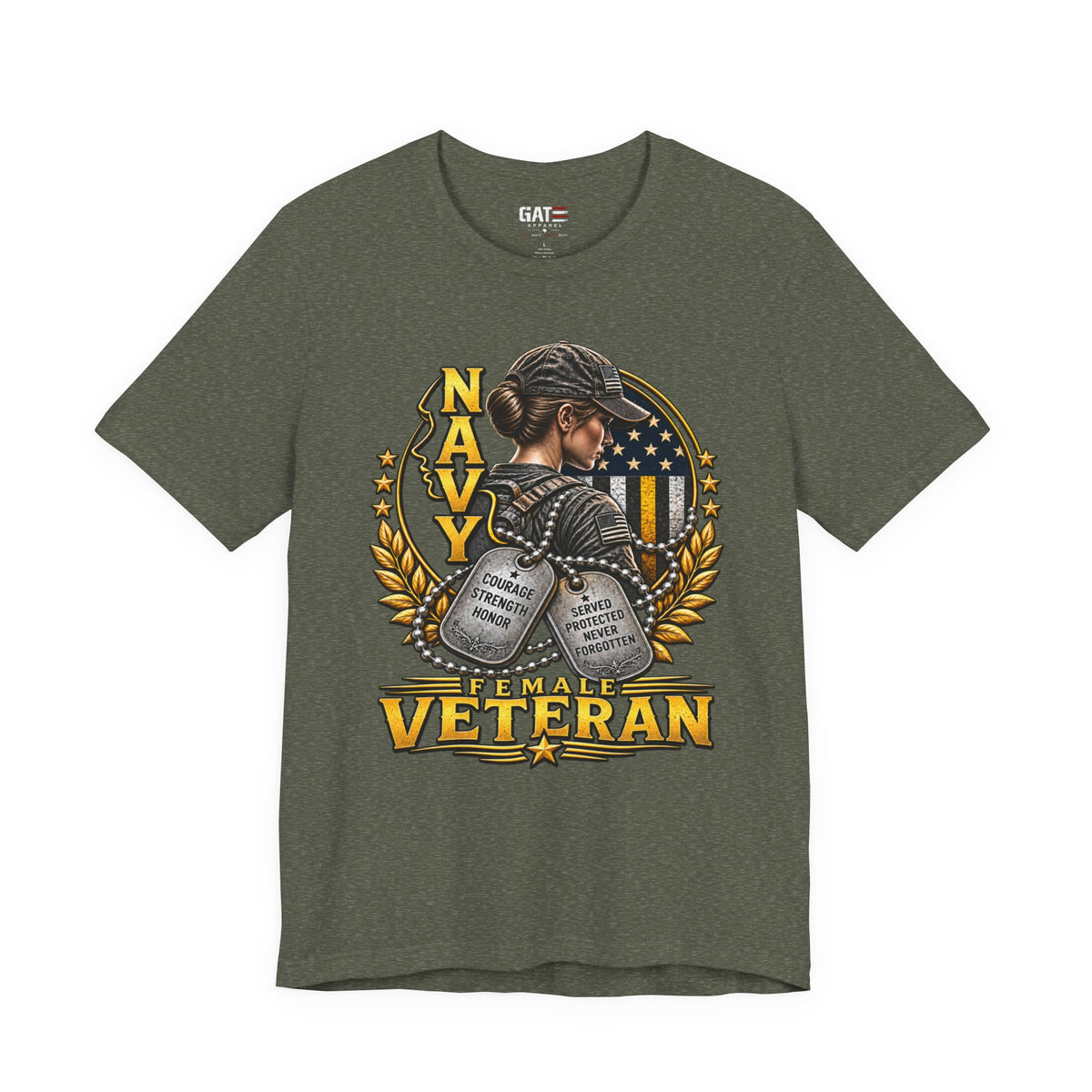 Female Navy Veteran Dog Tags Shirt | Patriotic Military Tee