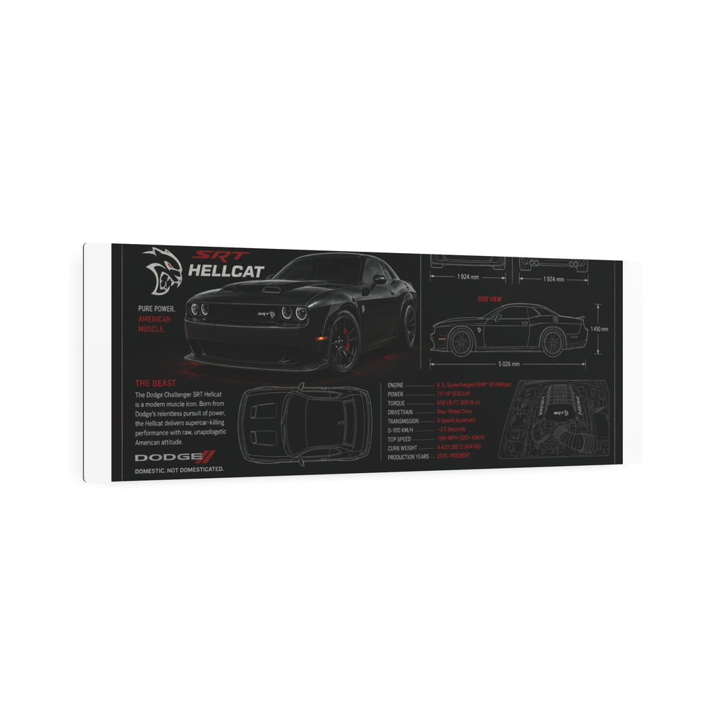 Dodge Challenger Hellcat Blueprint Metal Art Sign – Automotive Garage Poster
