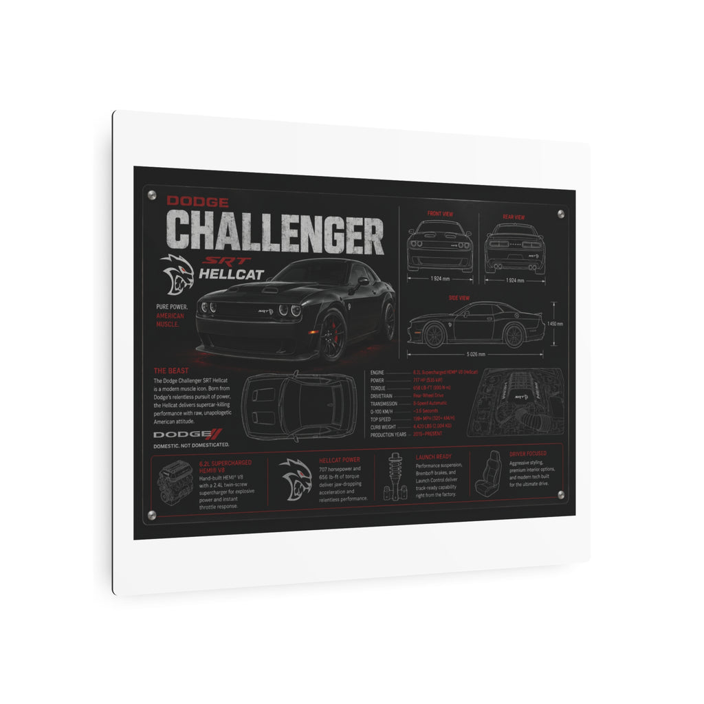 Dodge Challenger Hellcat Blueprint Metal Art Sign – Automotive Garage Poster