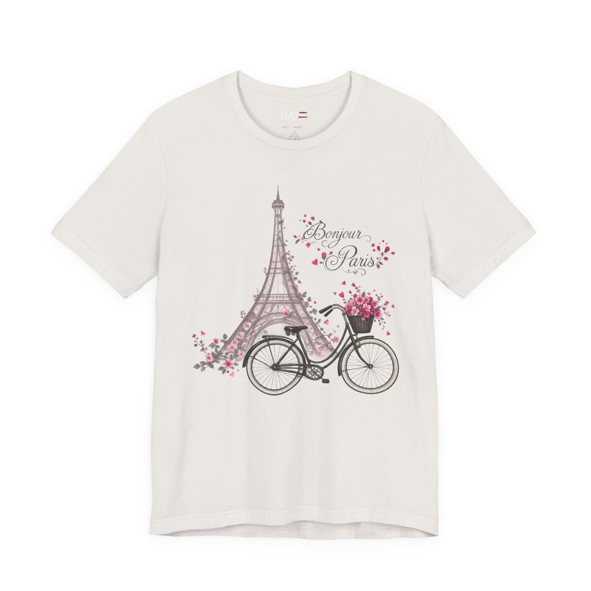 Bonjour Paris Eiffel Tower bicycle and floral graphic T-shirt