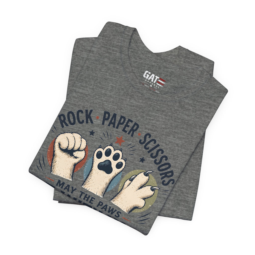 Rock Paper Scissors Cat Shirt, May The Paws Be With You Tee, Funny Cat Lover Gift, Cute Pet Paw Graphic Tee, Cat Mom Dad Shirt
