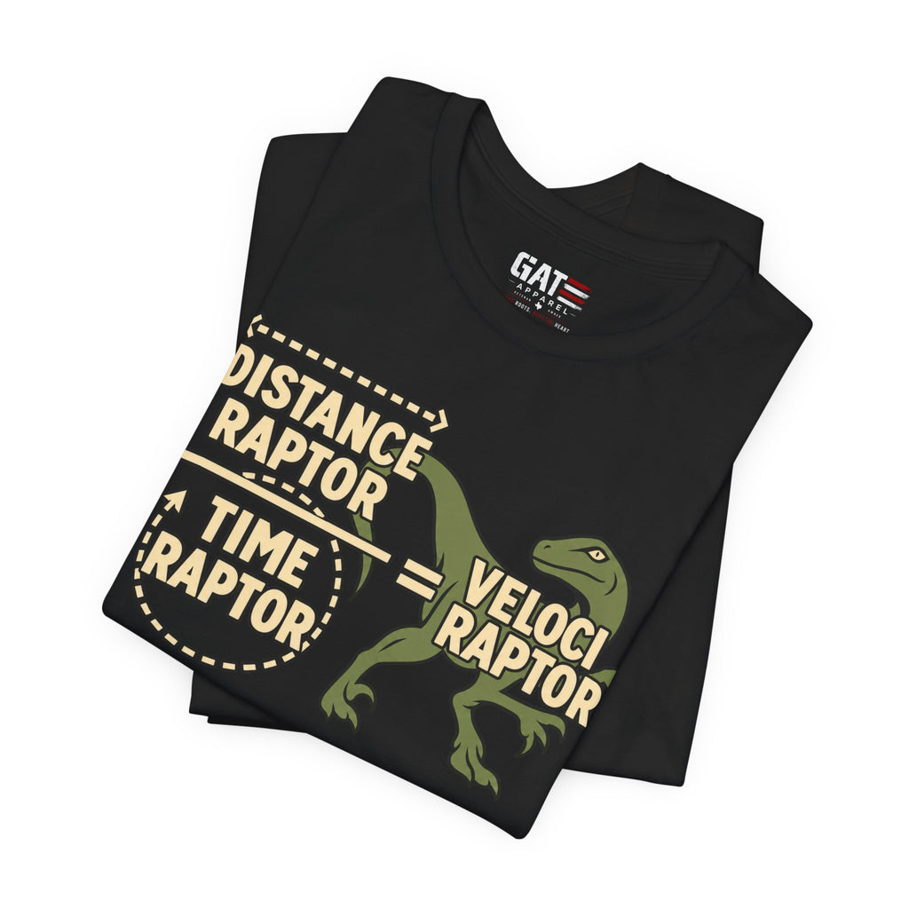 Velociraptor Anatomy Tee — "Distance Raptor / Time Raptor" Dinosaur Graphic Shirt