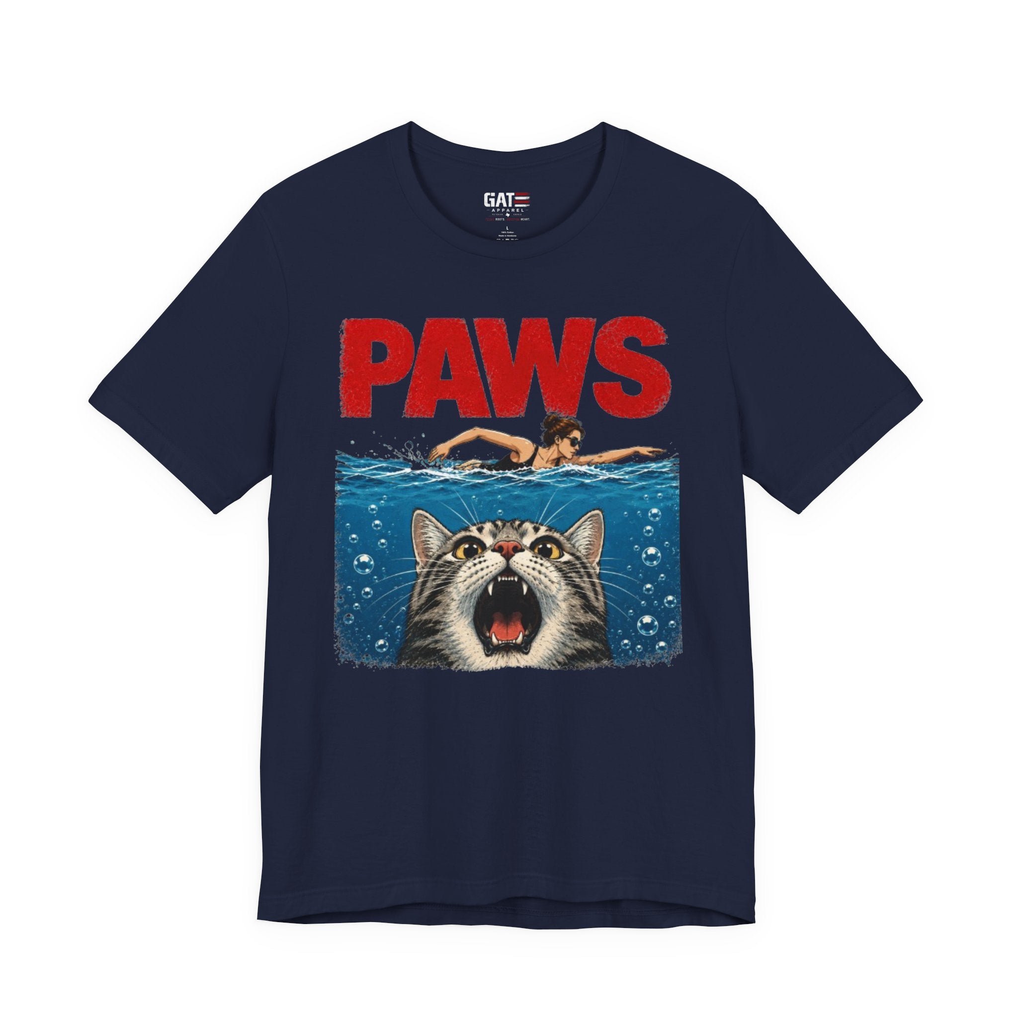 Paws Movie Parody T-Shirt — Retro Horror Cat Graphic Tee